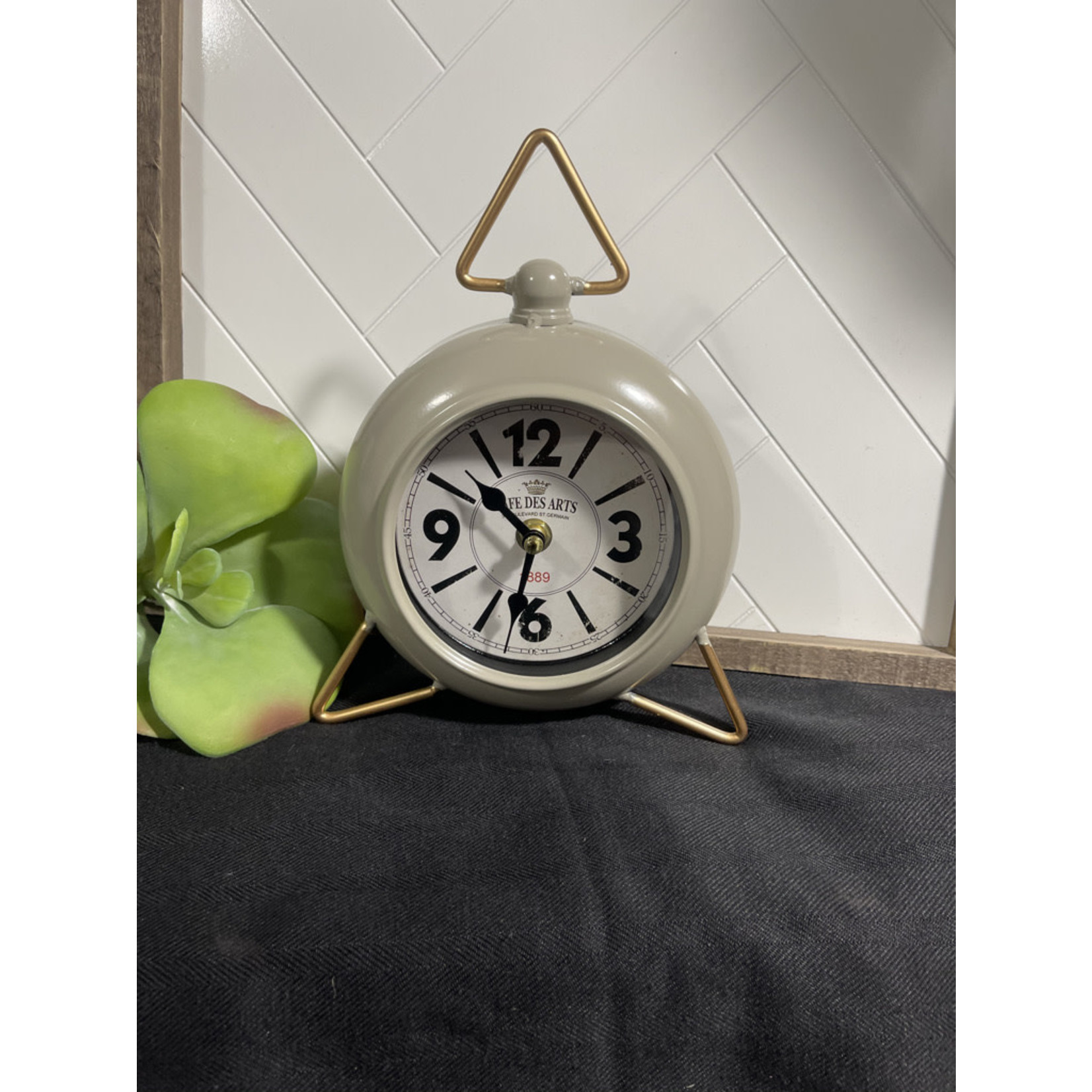 Table Clock Tan with Gold Accent