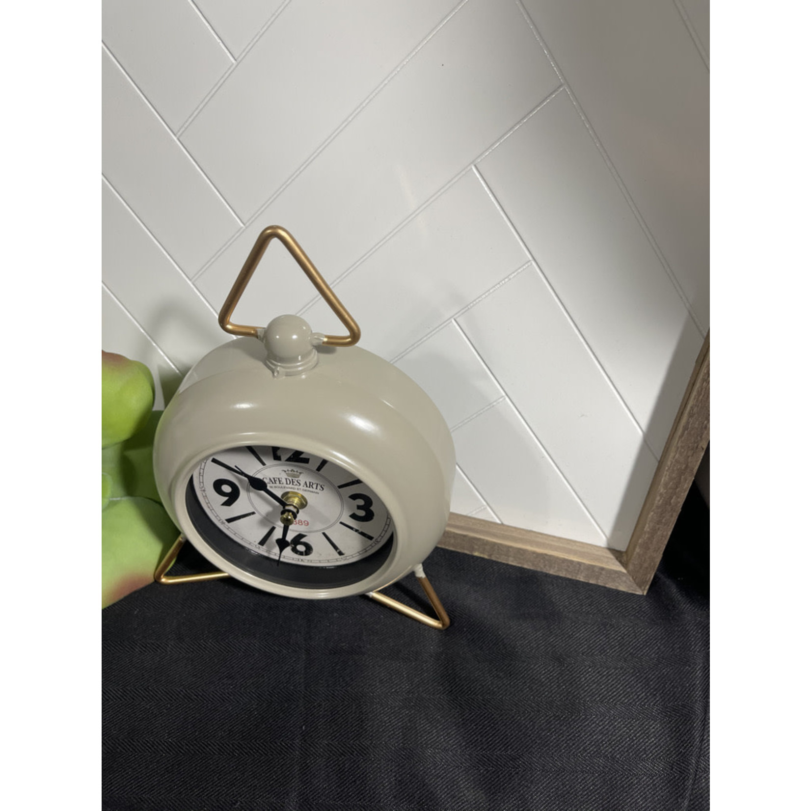 Table Clock Tan with Gold Accent