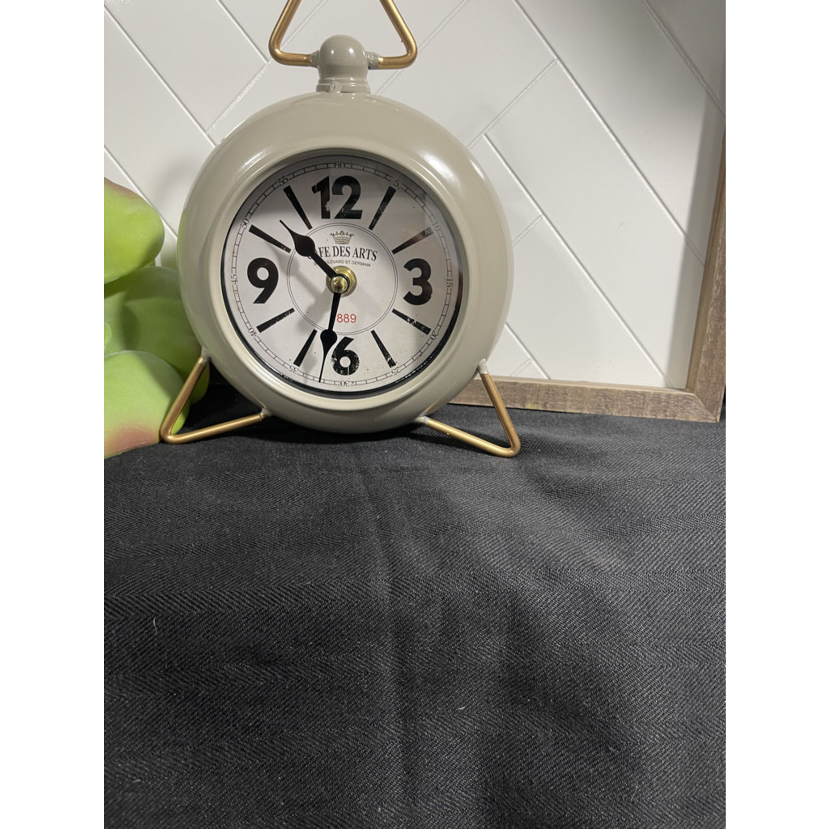 Table Clock Tan with Gold Accent