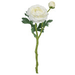 2 Heads Ranunculus Short Stem, Solid, White, 14"