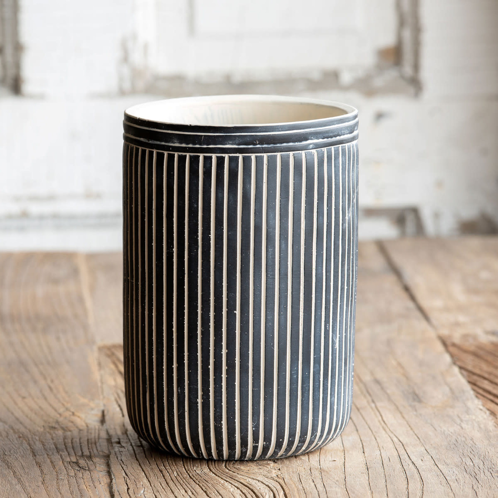 Tall Pinstriped Cement Vessel Large