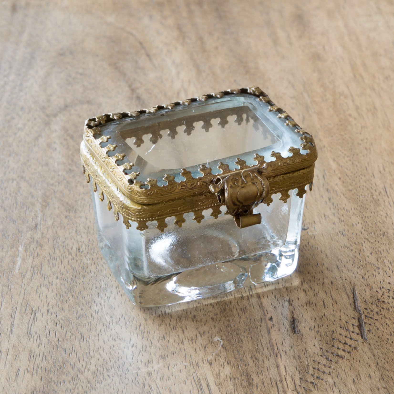 Antique Brass and Glass Pill Box