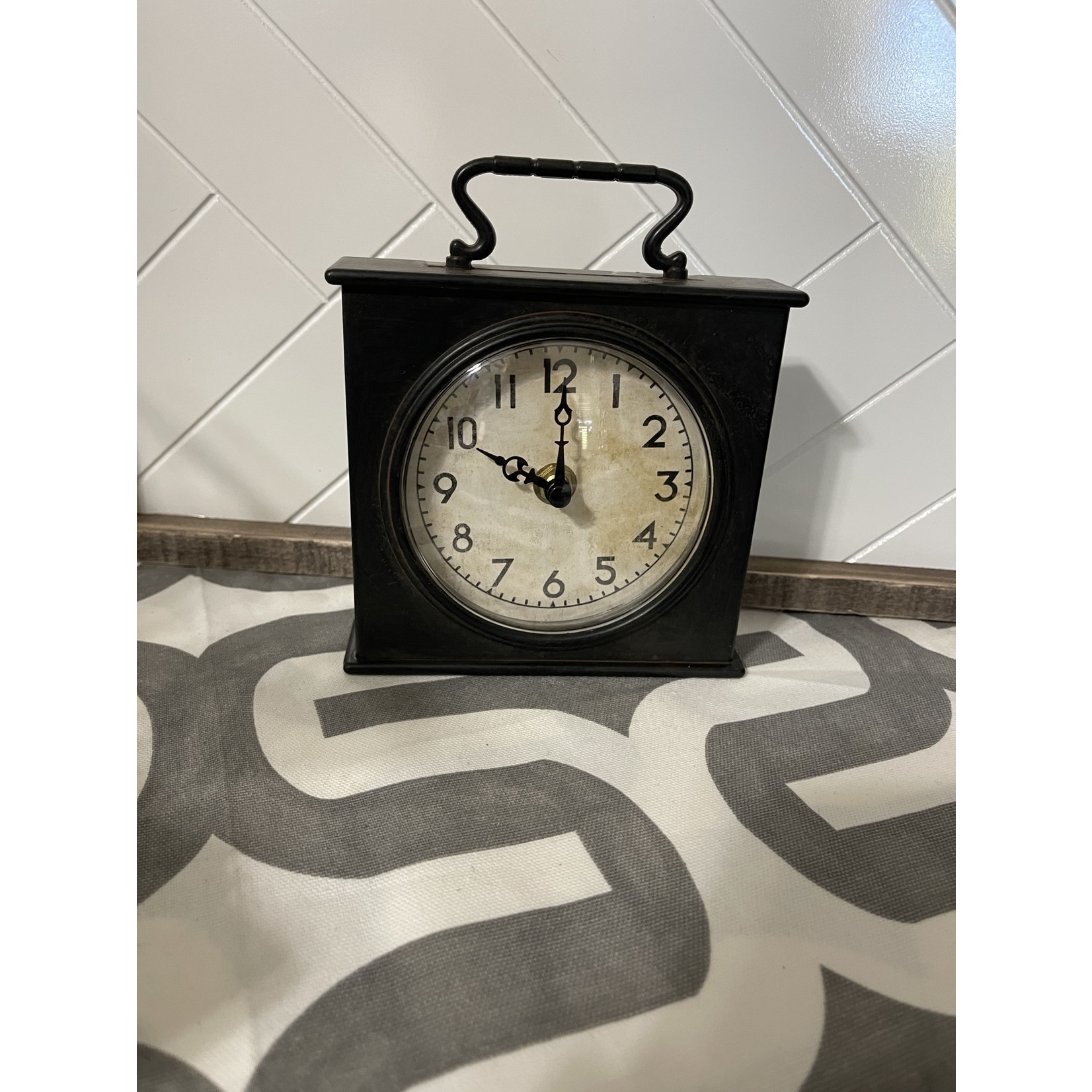 Black Desk Top Clock with Handle on Top