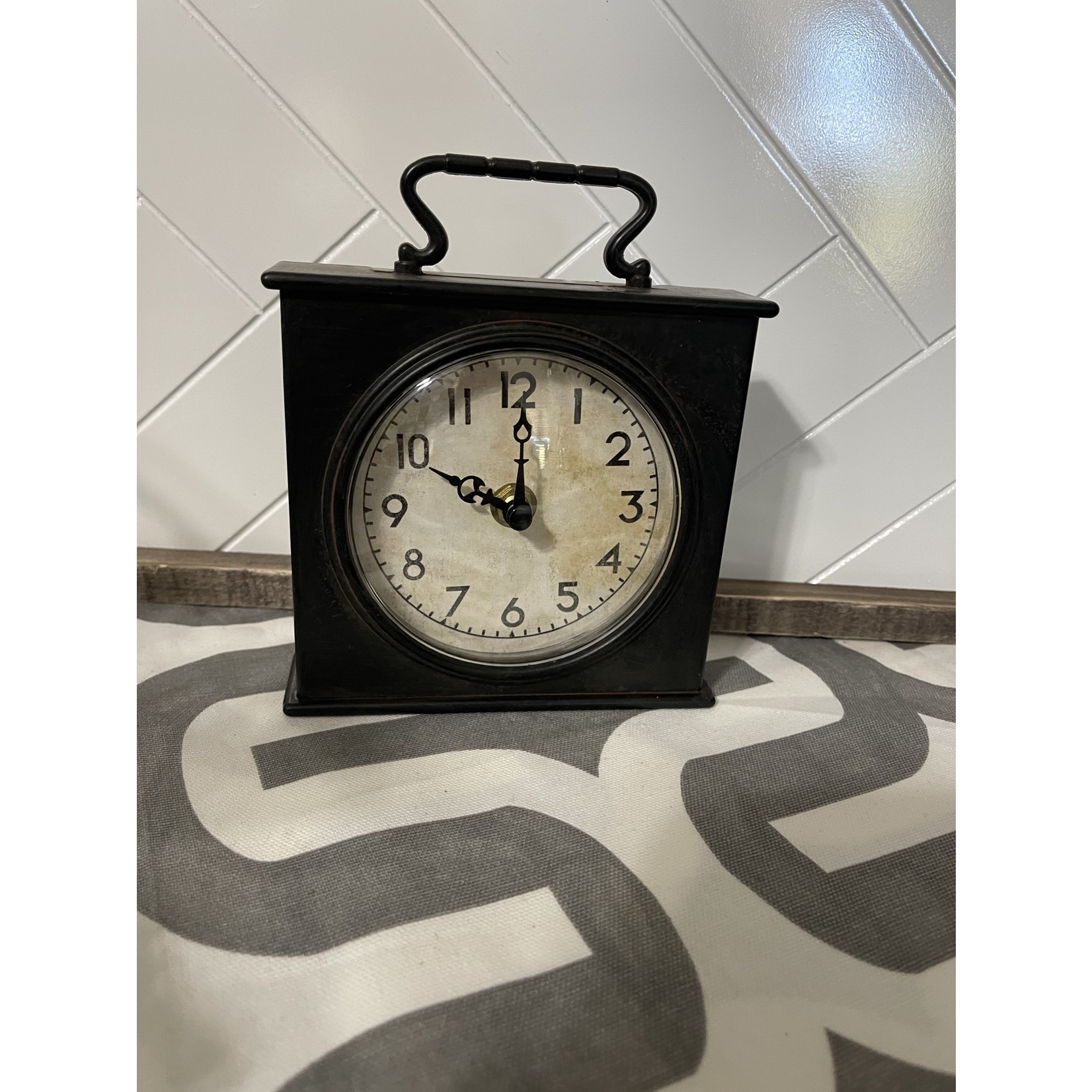 Black Desk Top Clock with Handle on Top