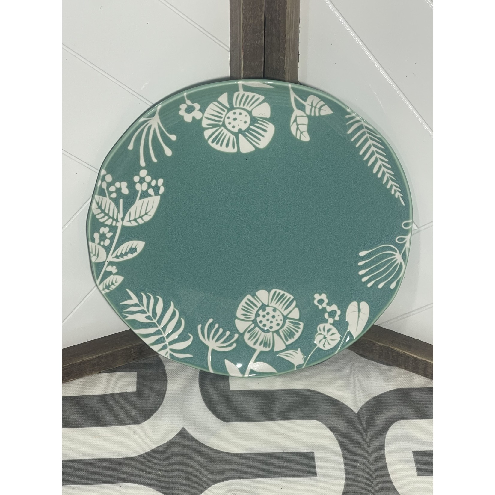 TJ MAXX Turquoise w/ White Flower Plates