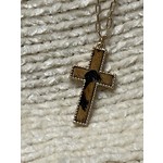 All That Glitterz Brown Leather Gold 16" Cross Necklace