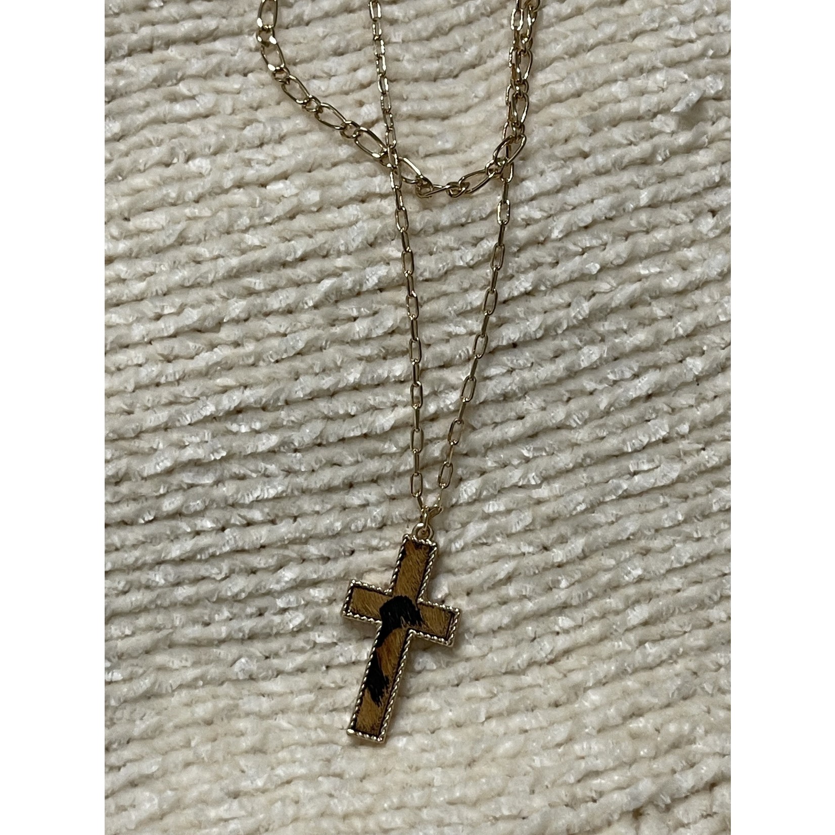 All That Glitterz Brown Leather Gold 16" Cross Necklace