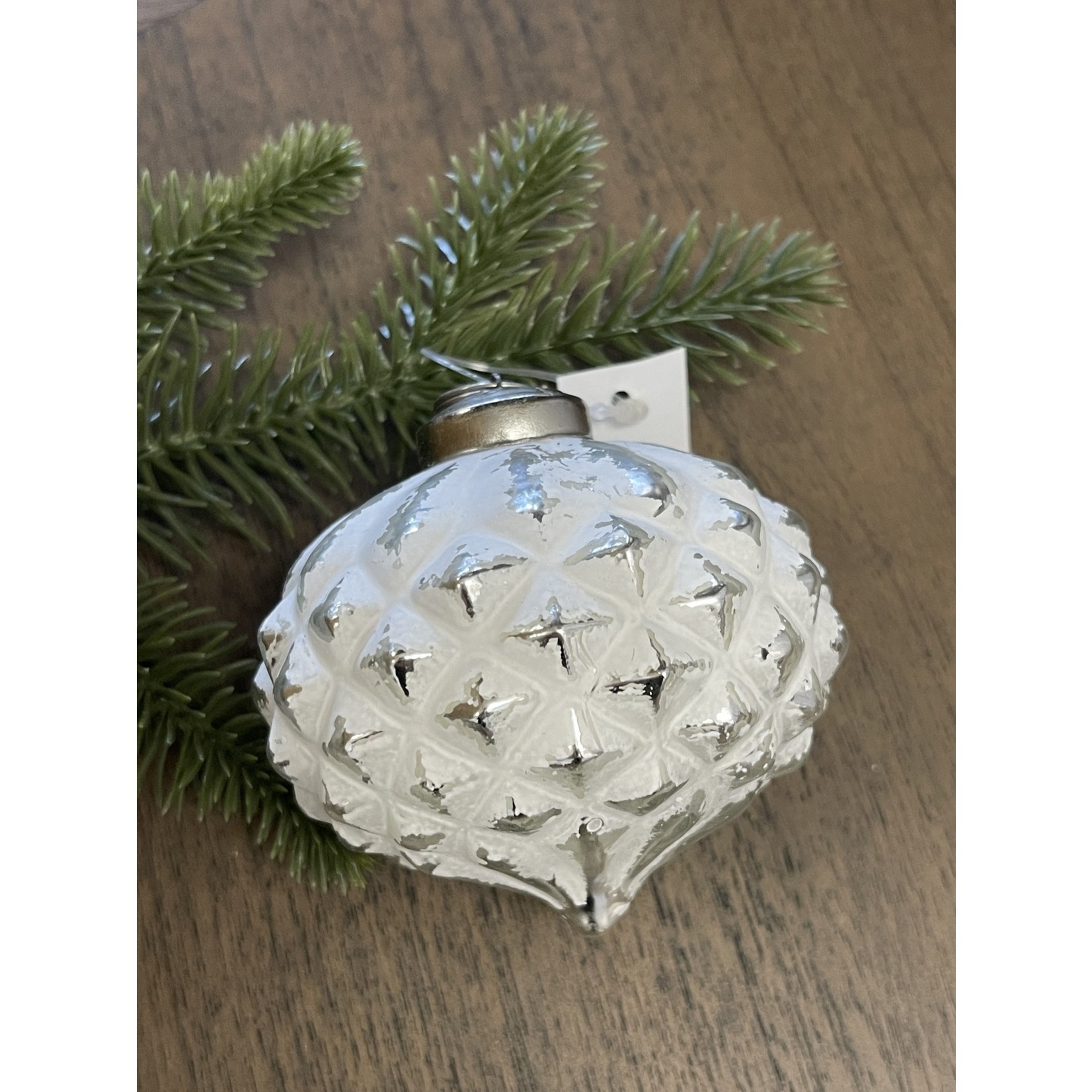 Cottage White Textured Glass Ornament