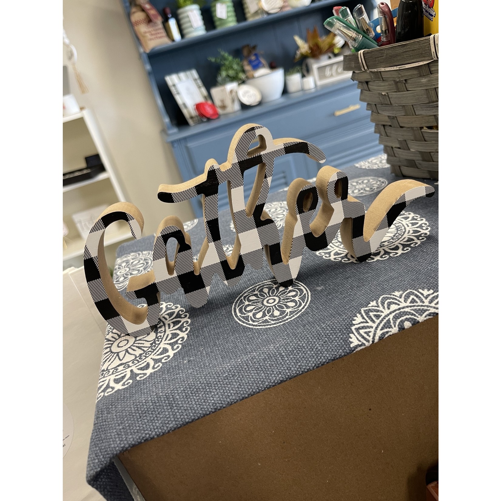 CC Bella Boutique "Gather" Wooden Tabletop Word-Black & White