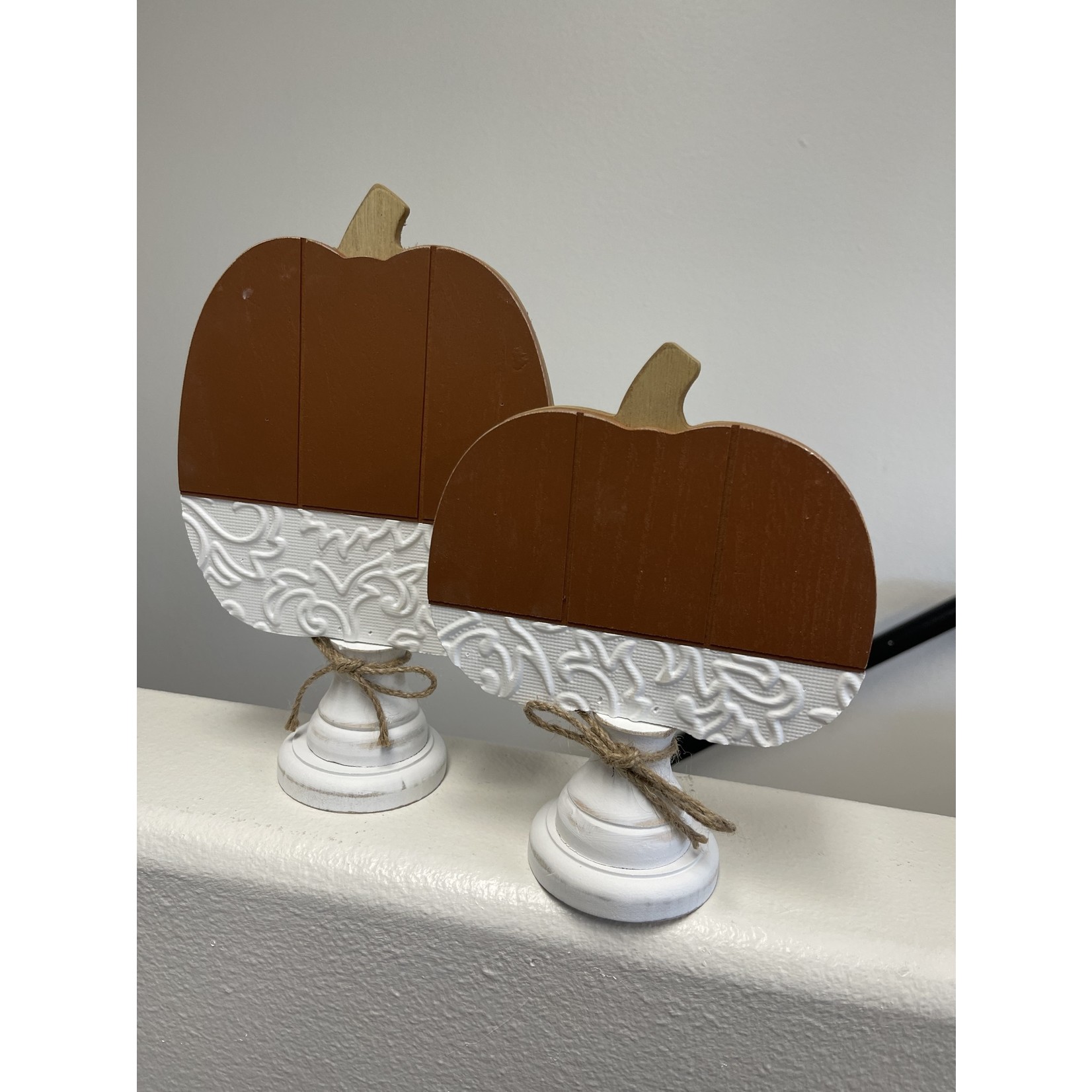 Young's Inc Wood Pumpkin w/ Punched Tabletop Décor 2pcs set