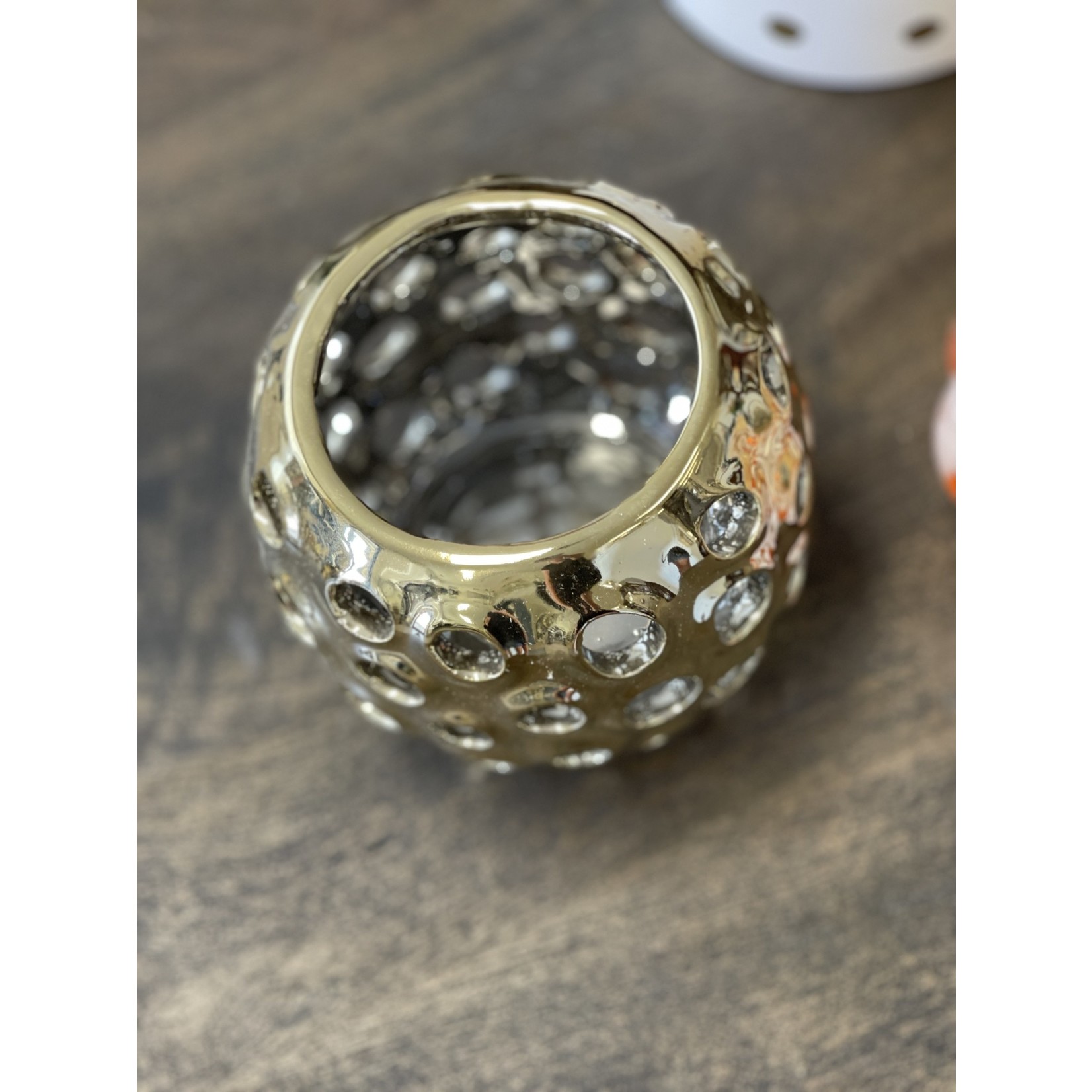 Taiwan Imports Hole Ceramic Bowl /  Candle Holder- Gold