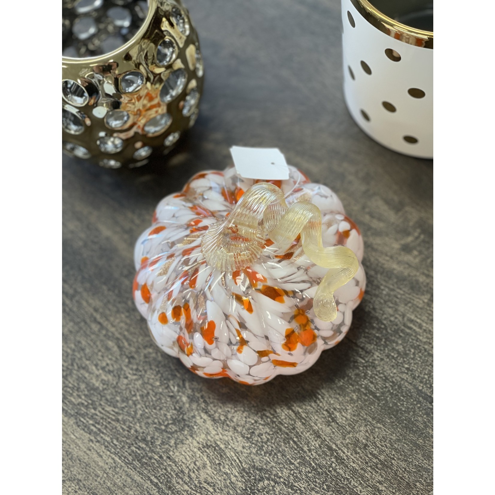 Taiwan Imports Glass Pumpkin/Gourd Orange & White