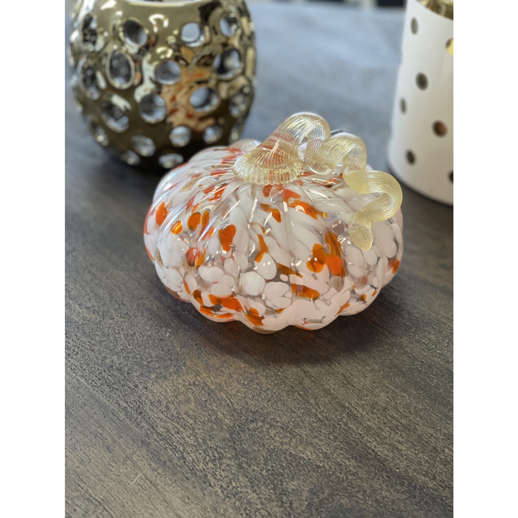 Taiwan Imports Glass Pumpkin/Gourd Orange & White