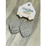 Mae Bella -Hazel Hill - Faire Druzy Drop Grey & White Leather Earrings