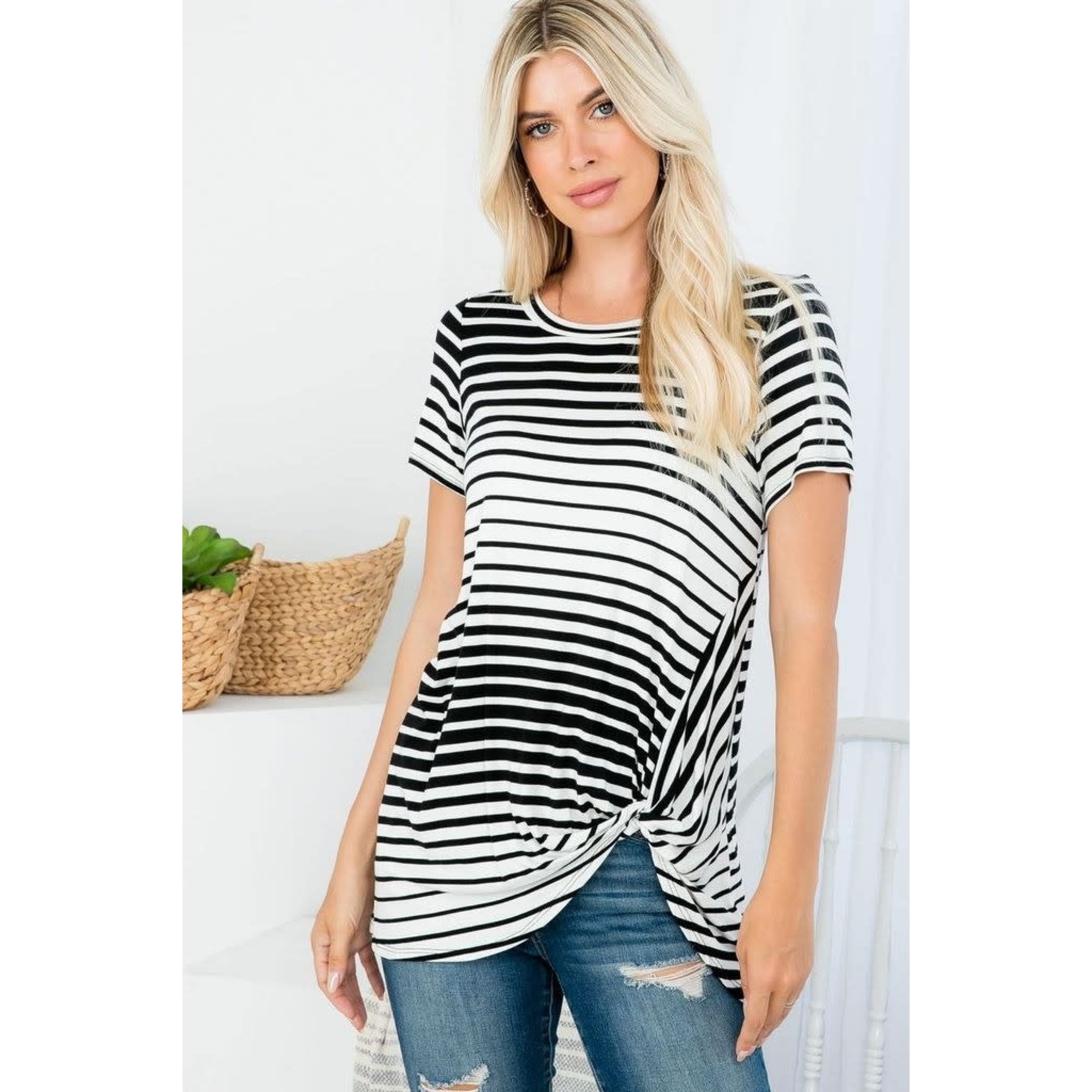 P & Rose Multi Stripe Twisted Front Tunic