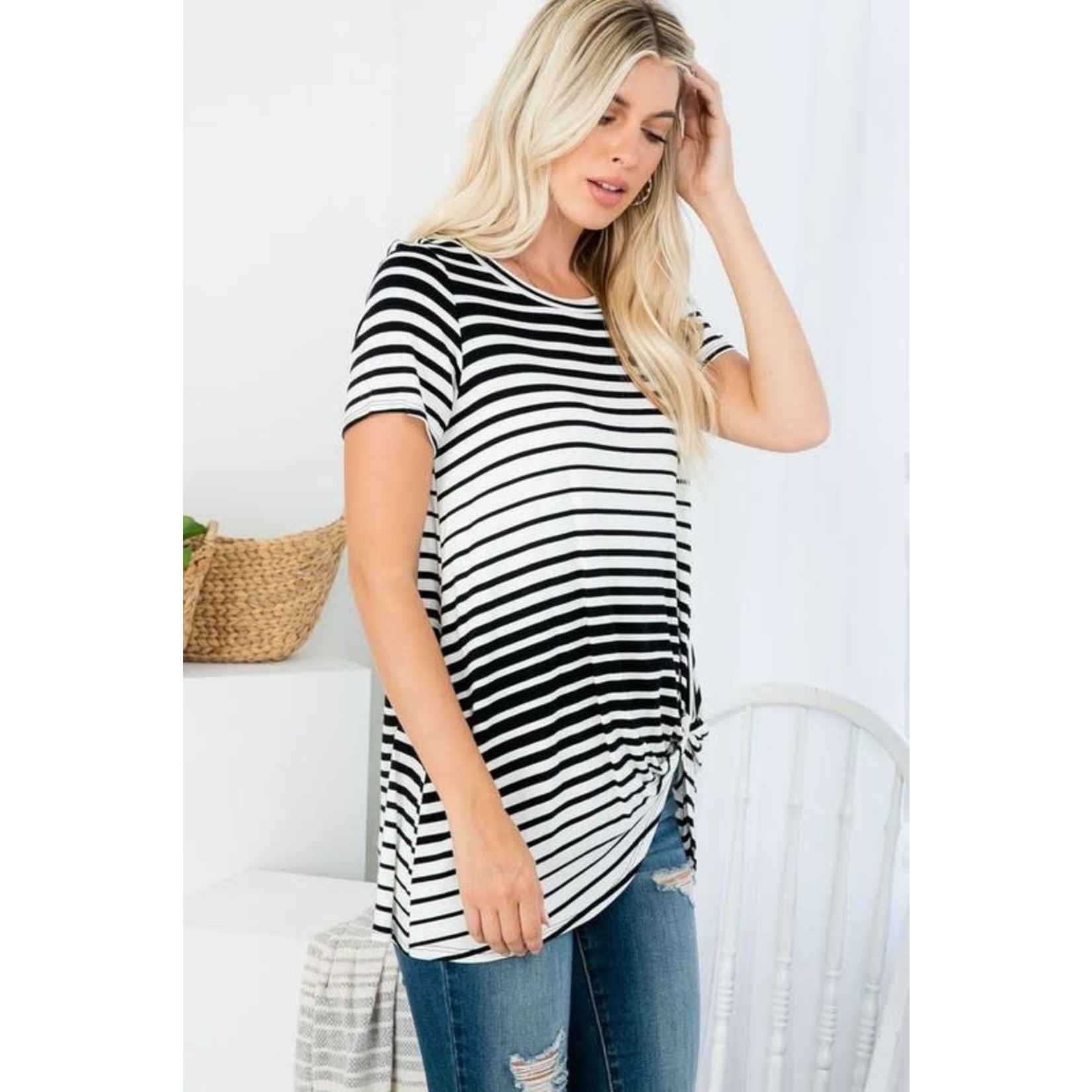 P & Rose Multi Stripe Twisted Front Tunic