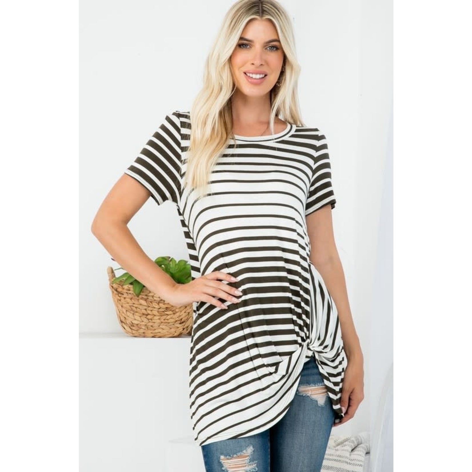 P & Rose Multi Stripe Twisted Front Tunic