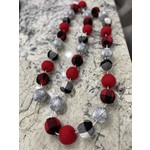 Home Patterned Ball Garland - 6'- with red plaid, black & whit plaid and red balls