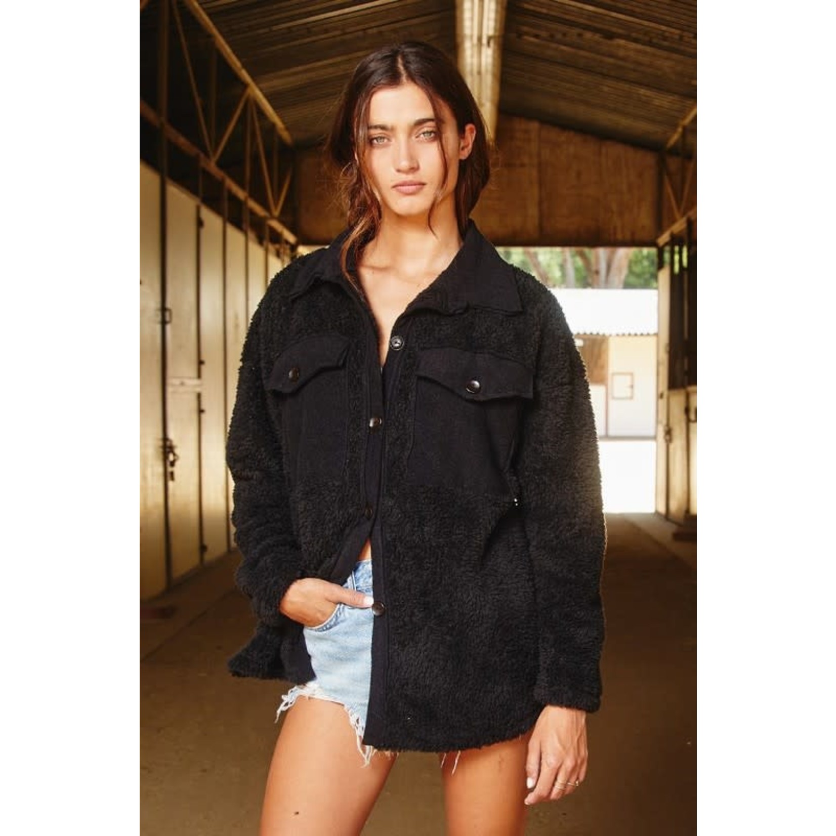 Bucketlist - Fashiongo Oversized Fuzzy Shacket with Big Chest Pockets - Made in USA