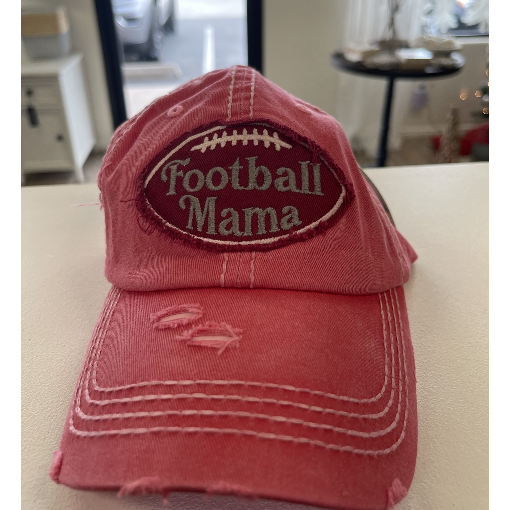 Hana / Faire Football Mama Hat w/ Velcro Closing - Red and White