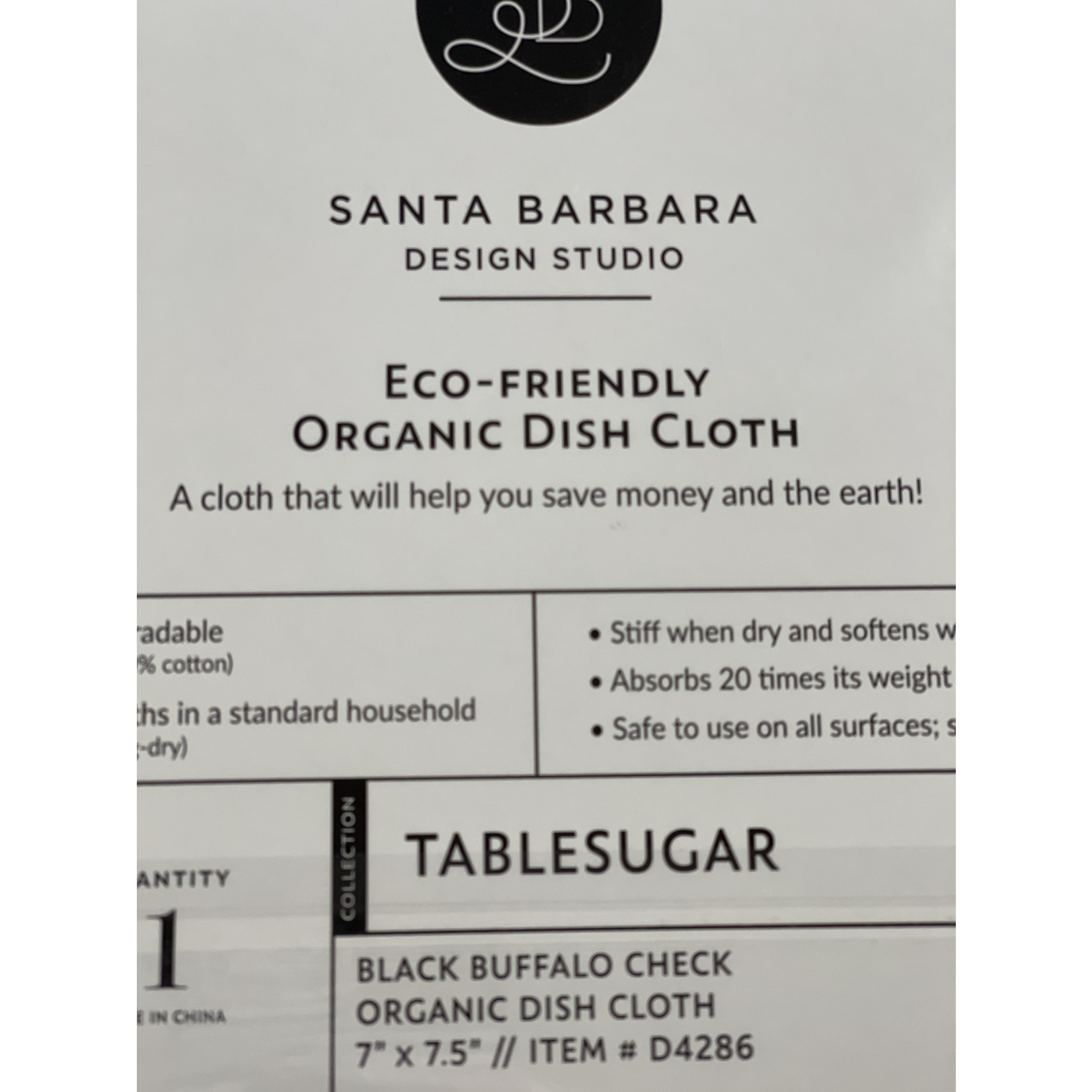 Santa Barbara Designs Organic Dish Cloths - Black Plaid