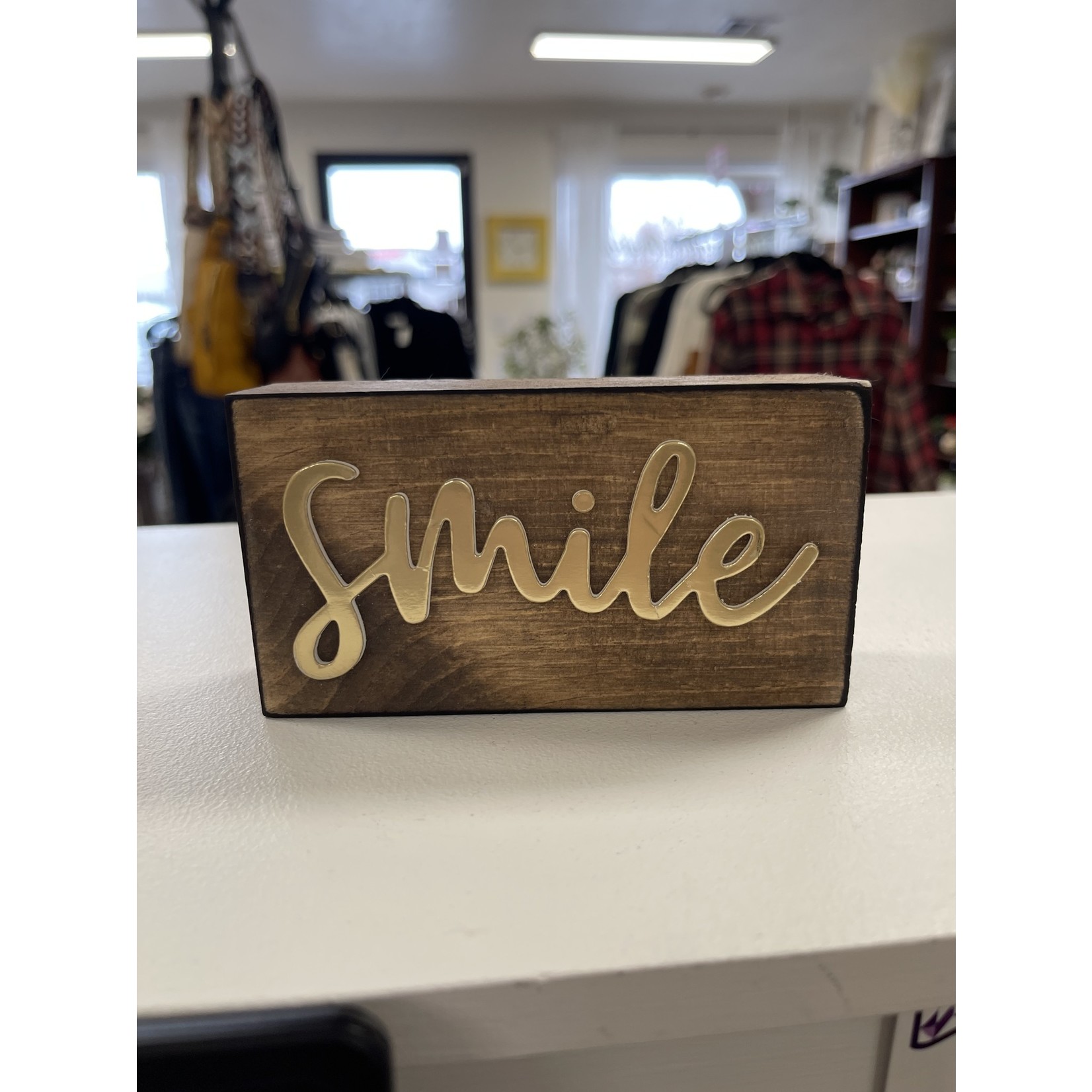 Home Made SMILE on Wood Block 9Lettering in Gold)