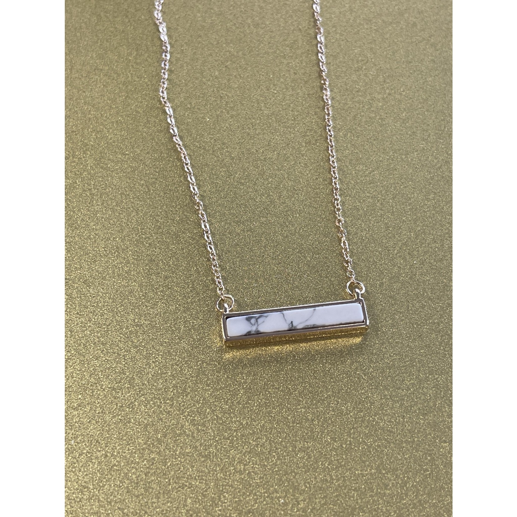 Pretty Simple Stone Bar Necklace - White  & Gold Chain