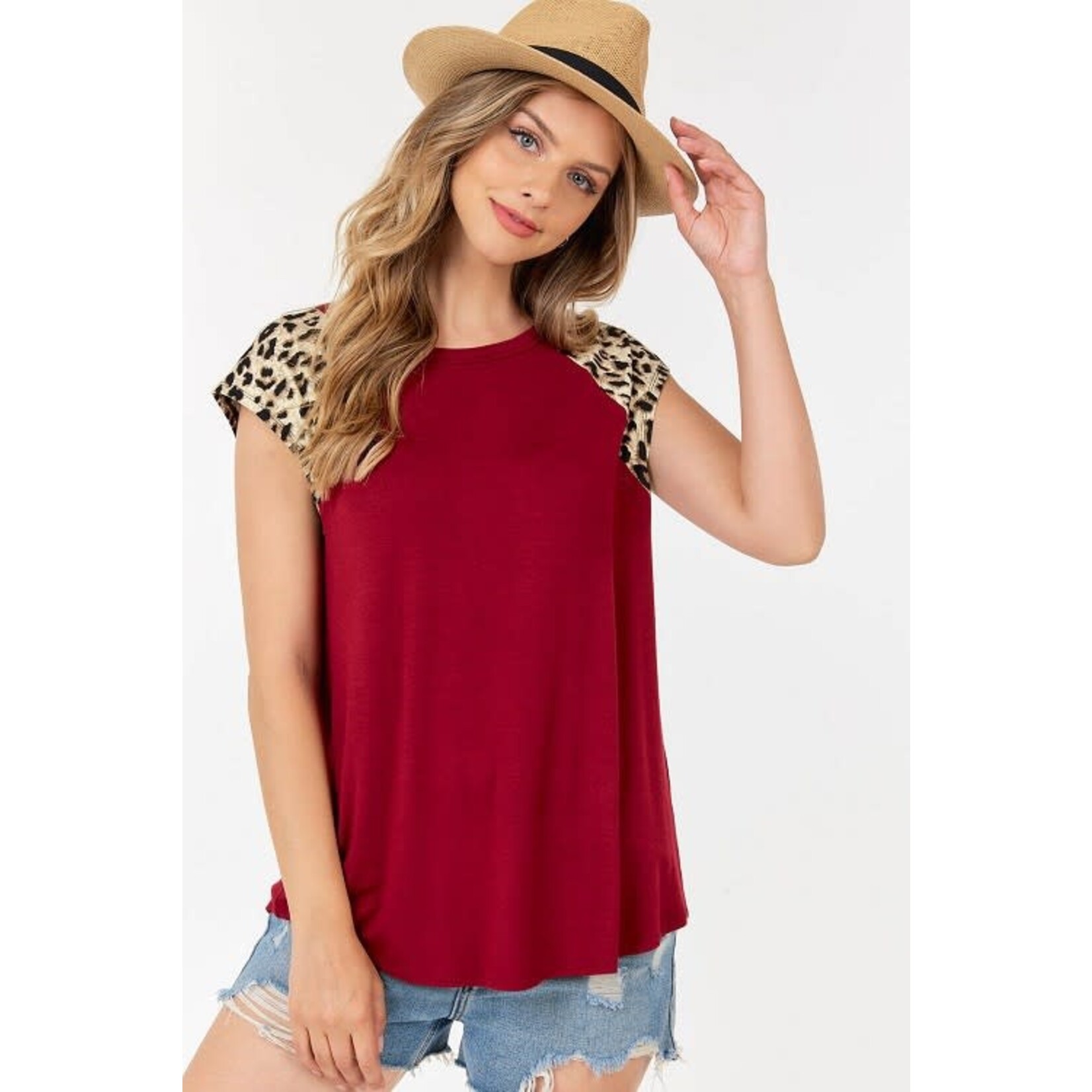 Shop Basic USA Short Sleeve Round Neck Top with Animal Print