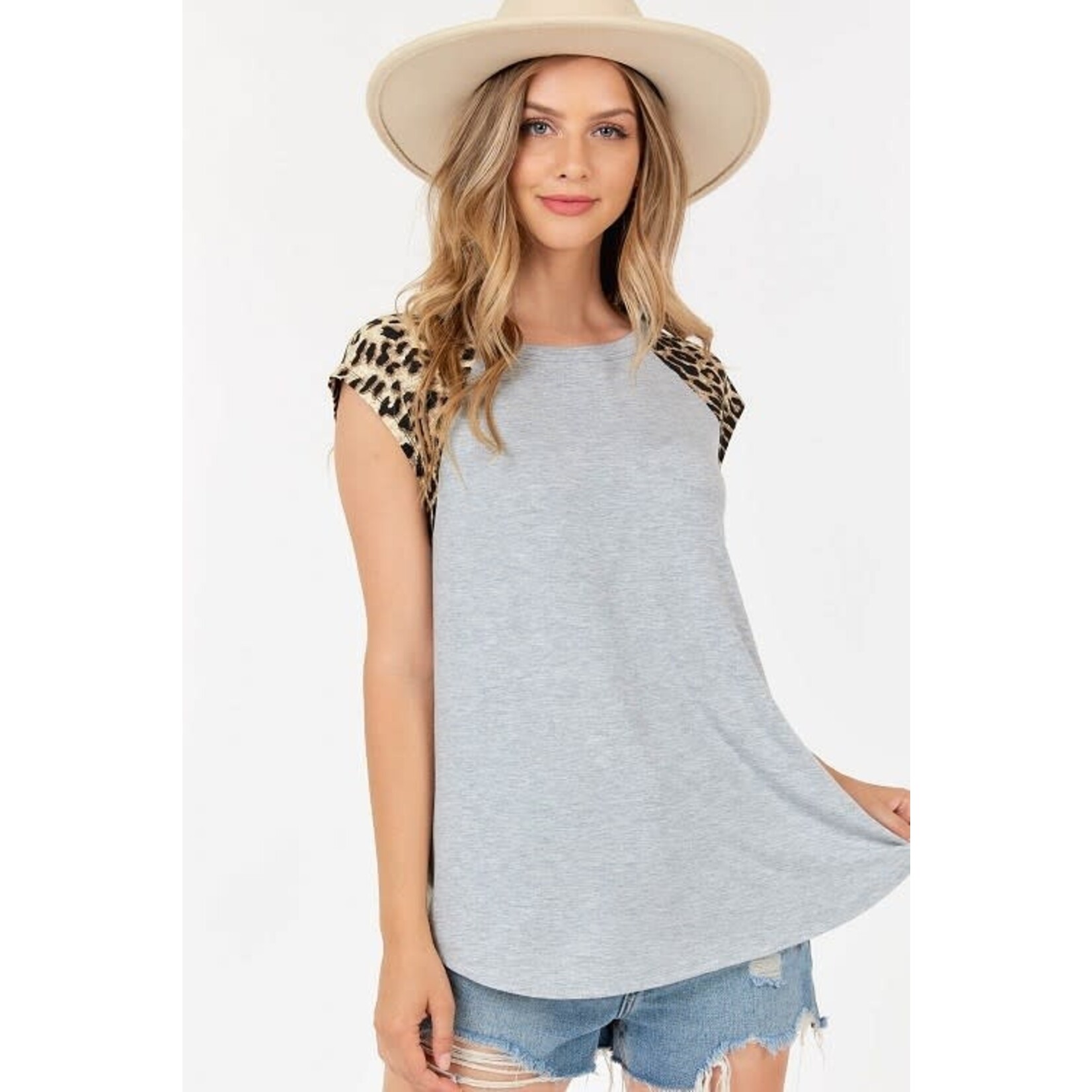 Shop Basic USA Short Sleeve Round Neck Top with Animal Print