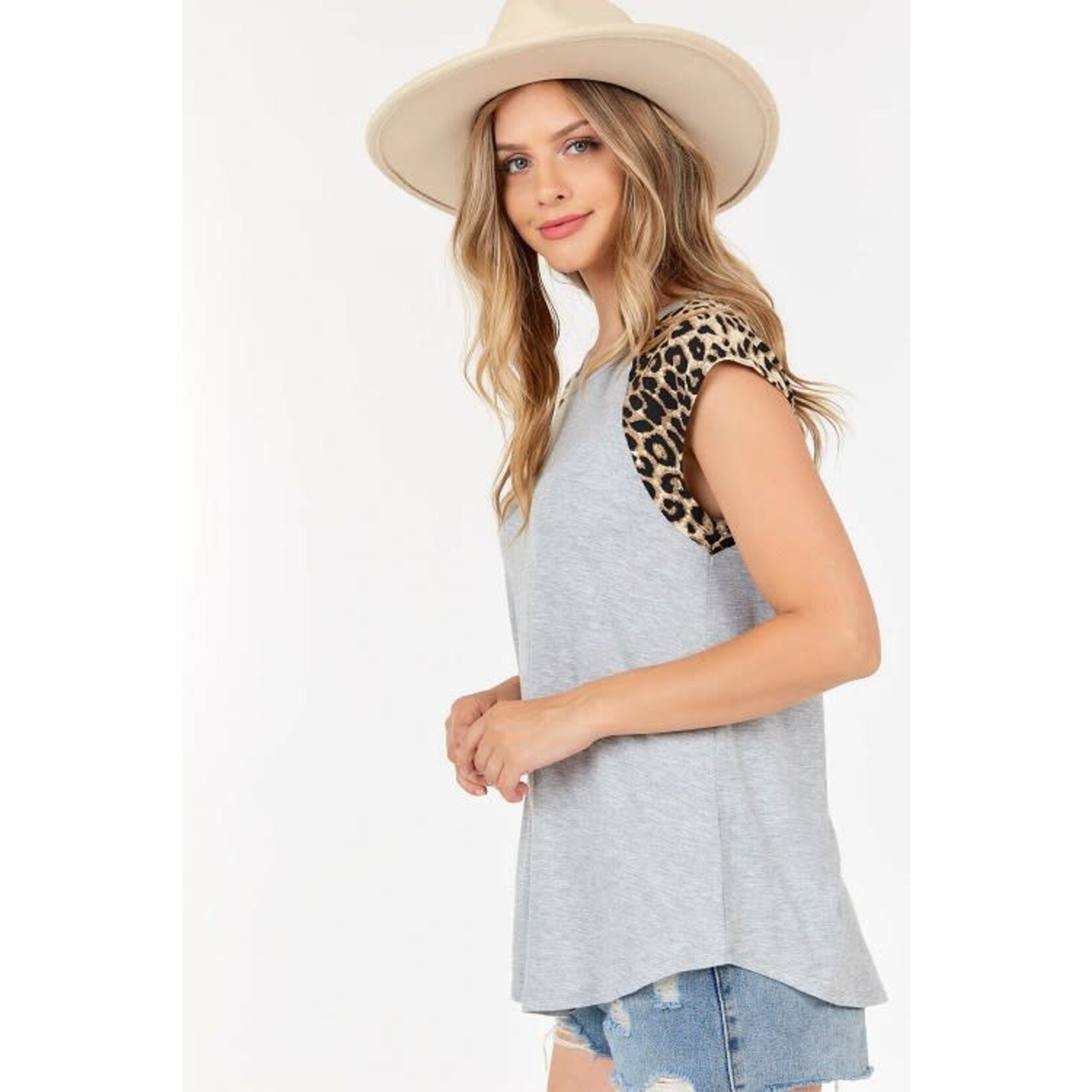 Shop Basic USA Short Sleeve Round Neck Top with Animal Print