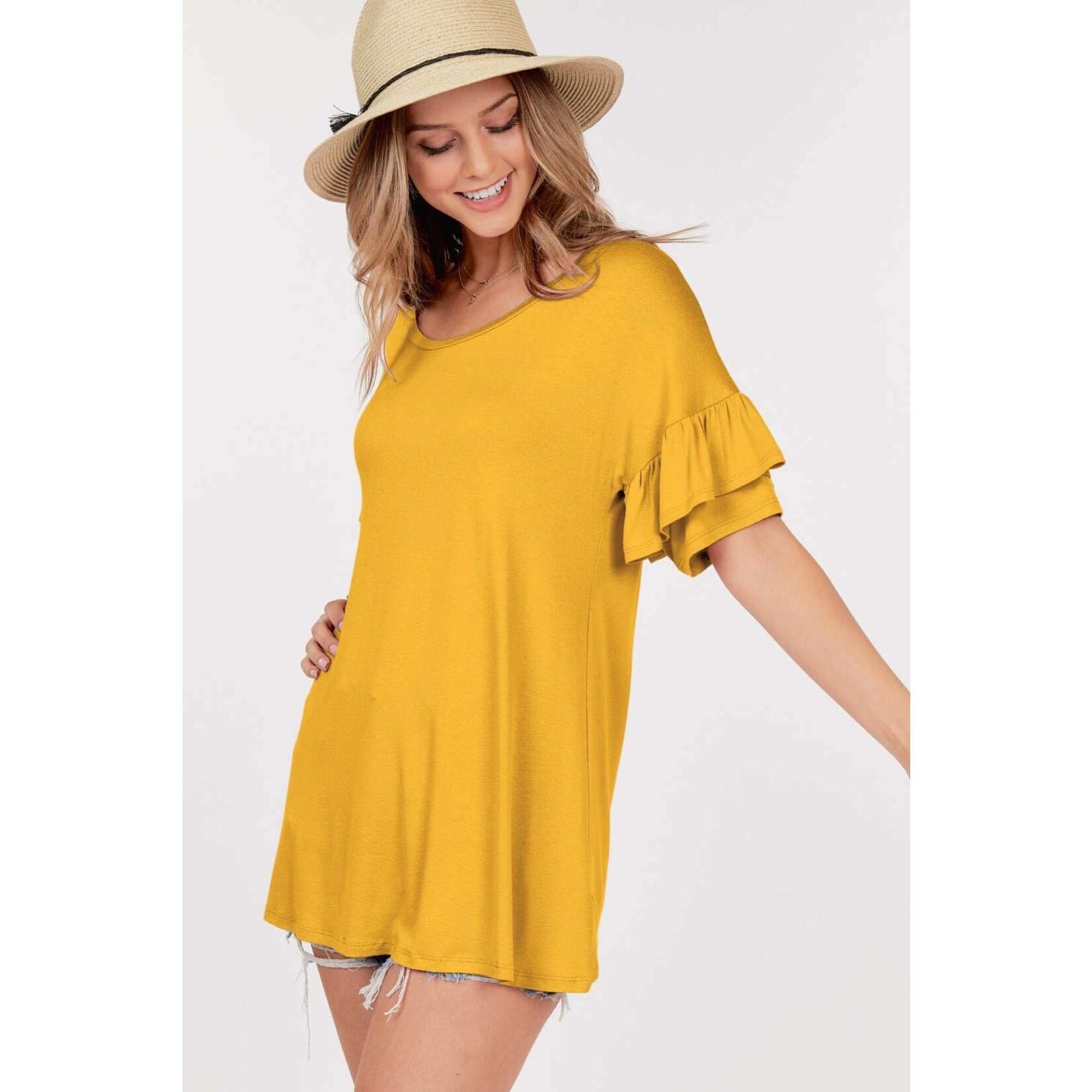 Shop Basic USA Knit Top With Short Ruffle Sleeves and Round Neck