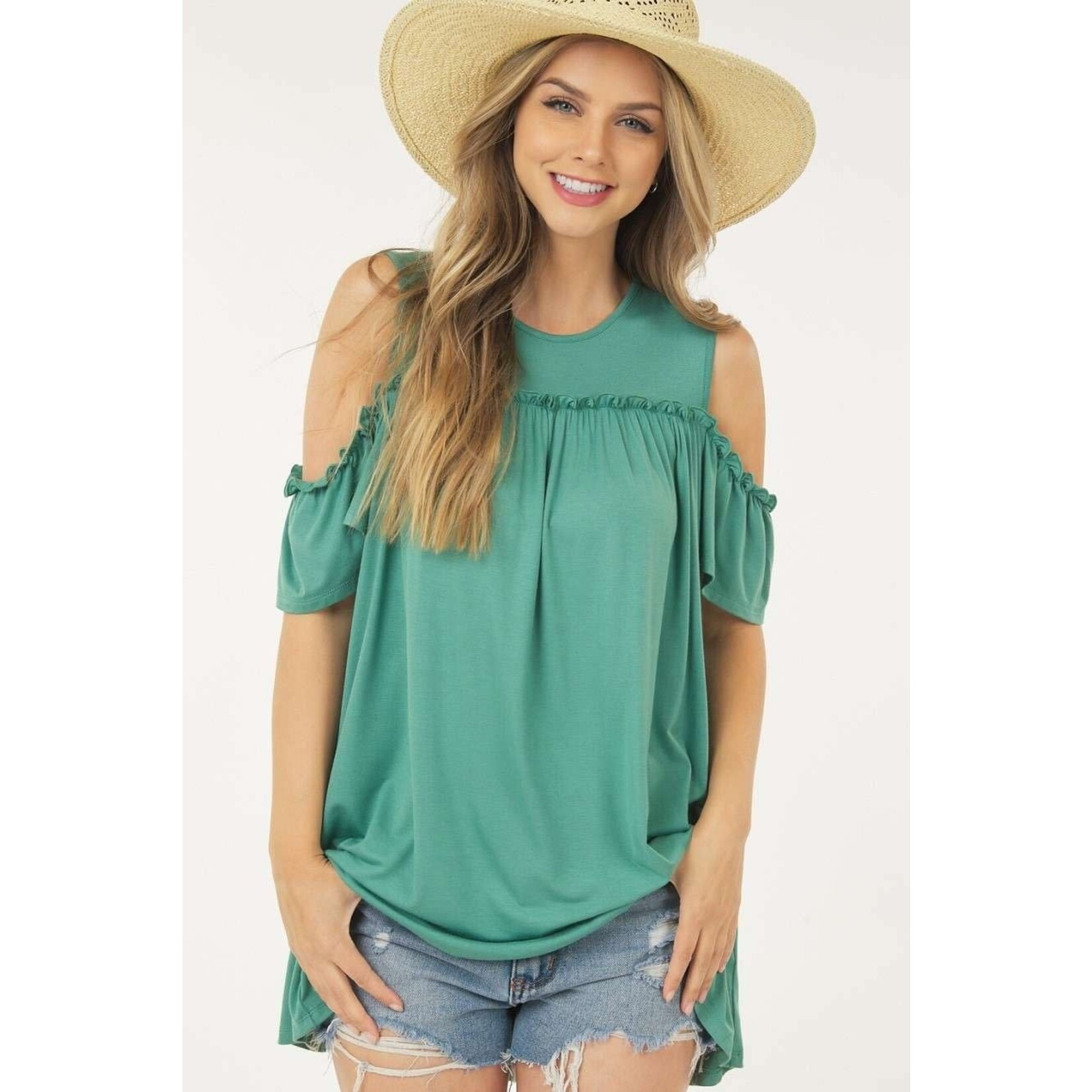 Shop Basic USA Basic Tunic Cold Shoulder Top with Shirring around