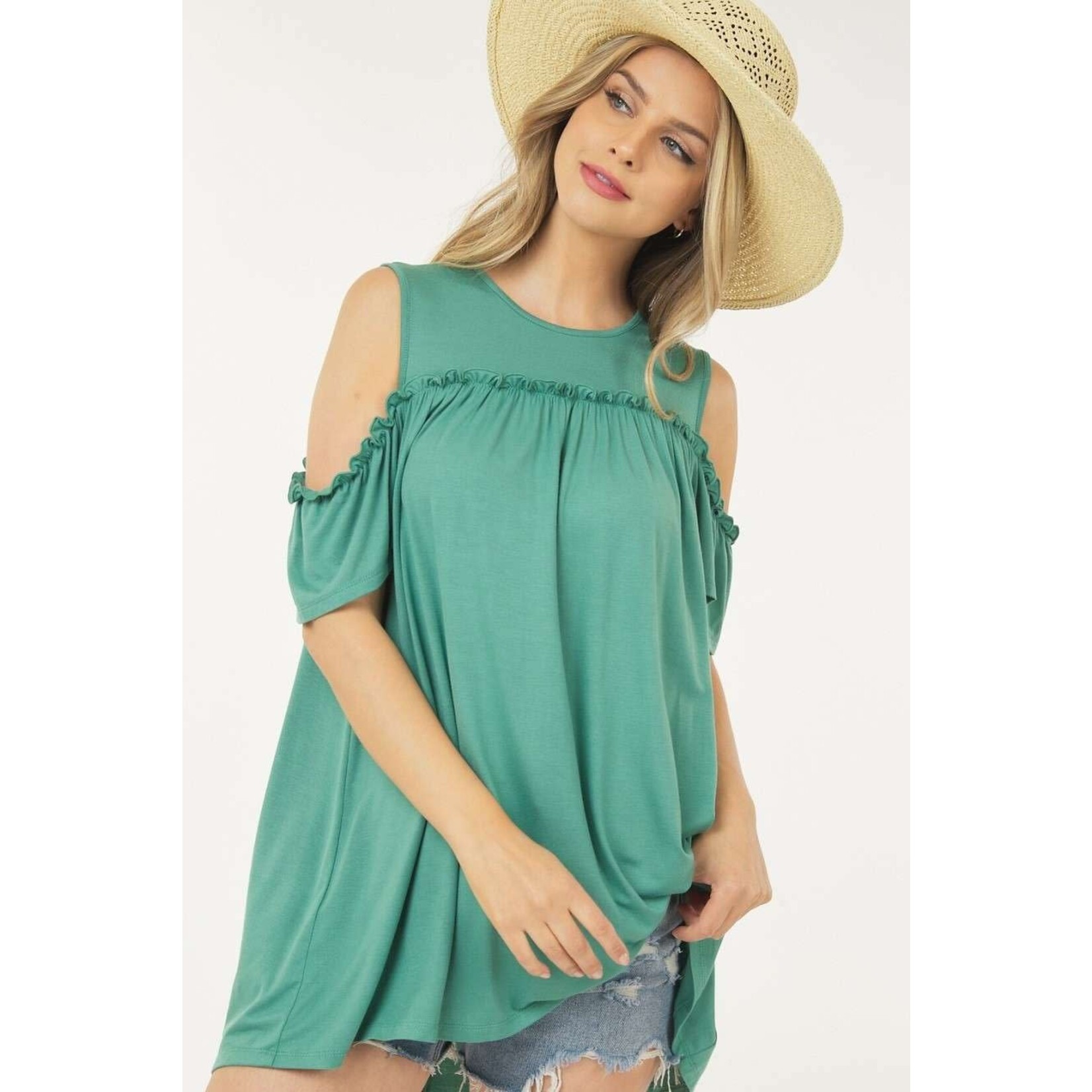 Shop Basic USA Basic Tunic Cold Shoulder Top with Shirring around