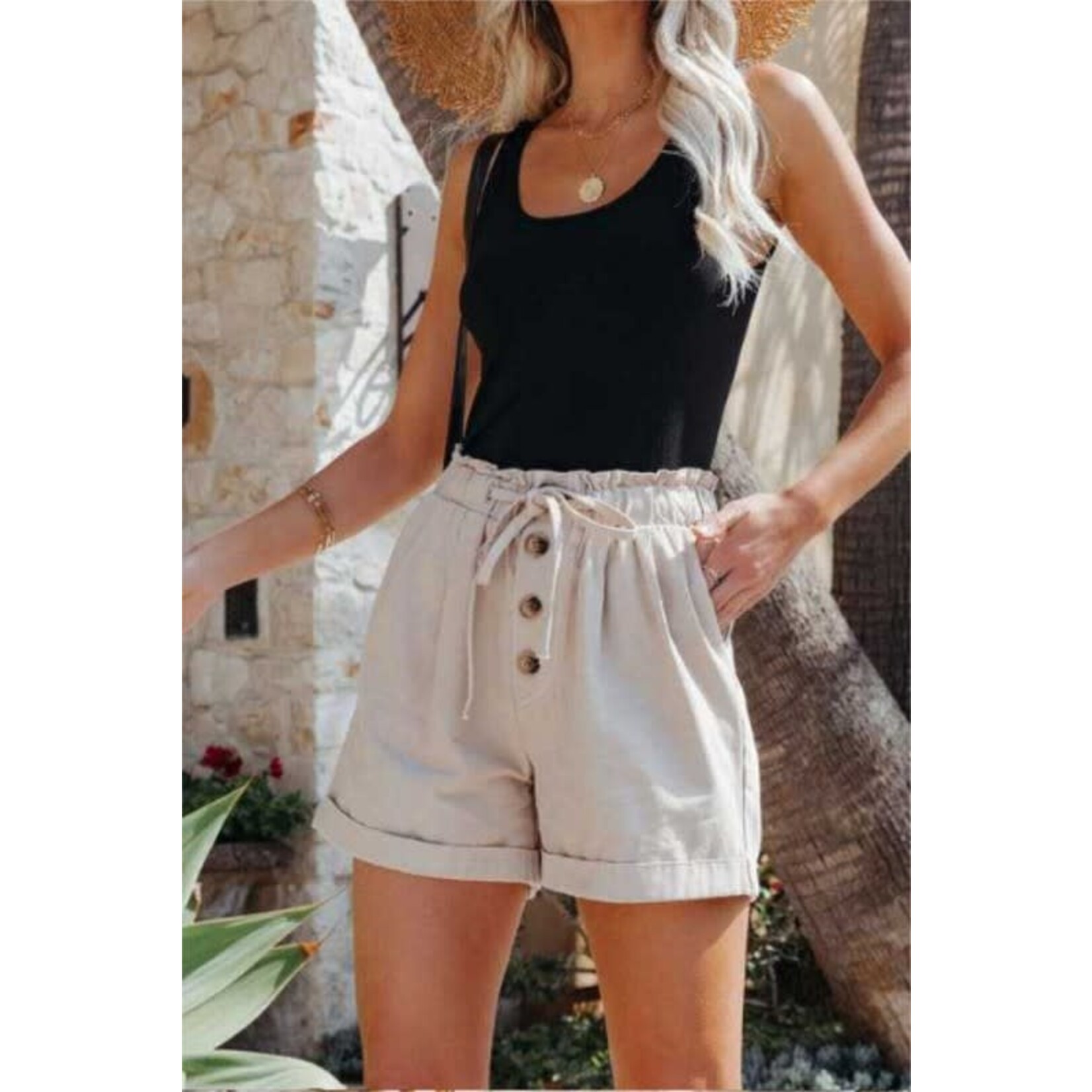 TFY Collection - Fashiongo Buttom Down wide leg short with Elastic Strap