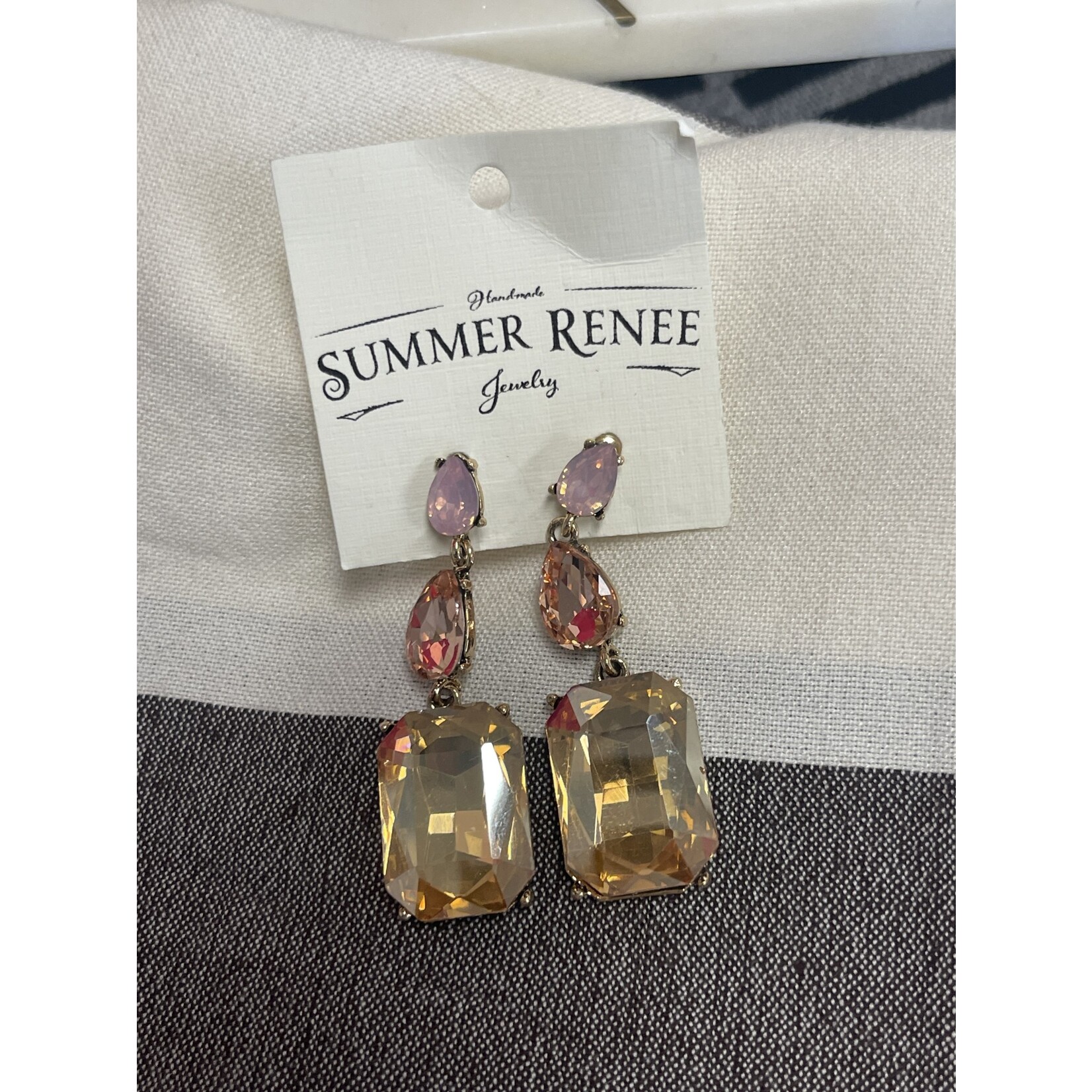 Summer Renee Jewelry HANDMADE Brown/Blush Dangling Crystal Earrings