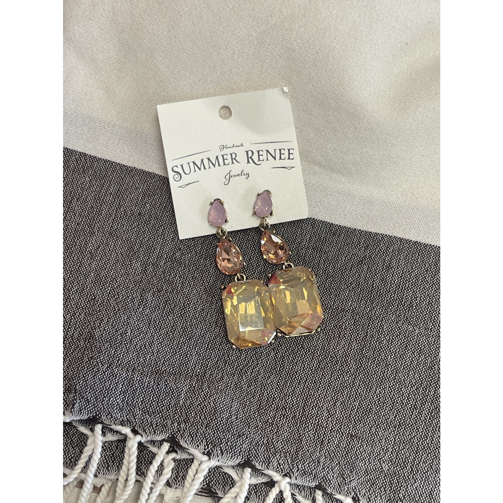 Summer Renee Jewelry HANDMADE Brown/Blush Dangling Crystal Earrings