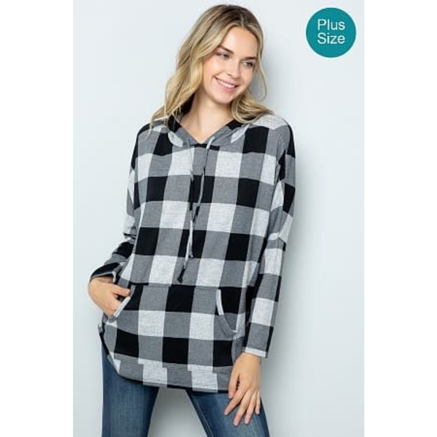 BE STAGE Plaid Dolman Hoodie