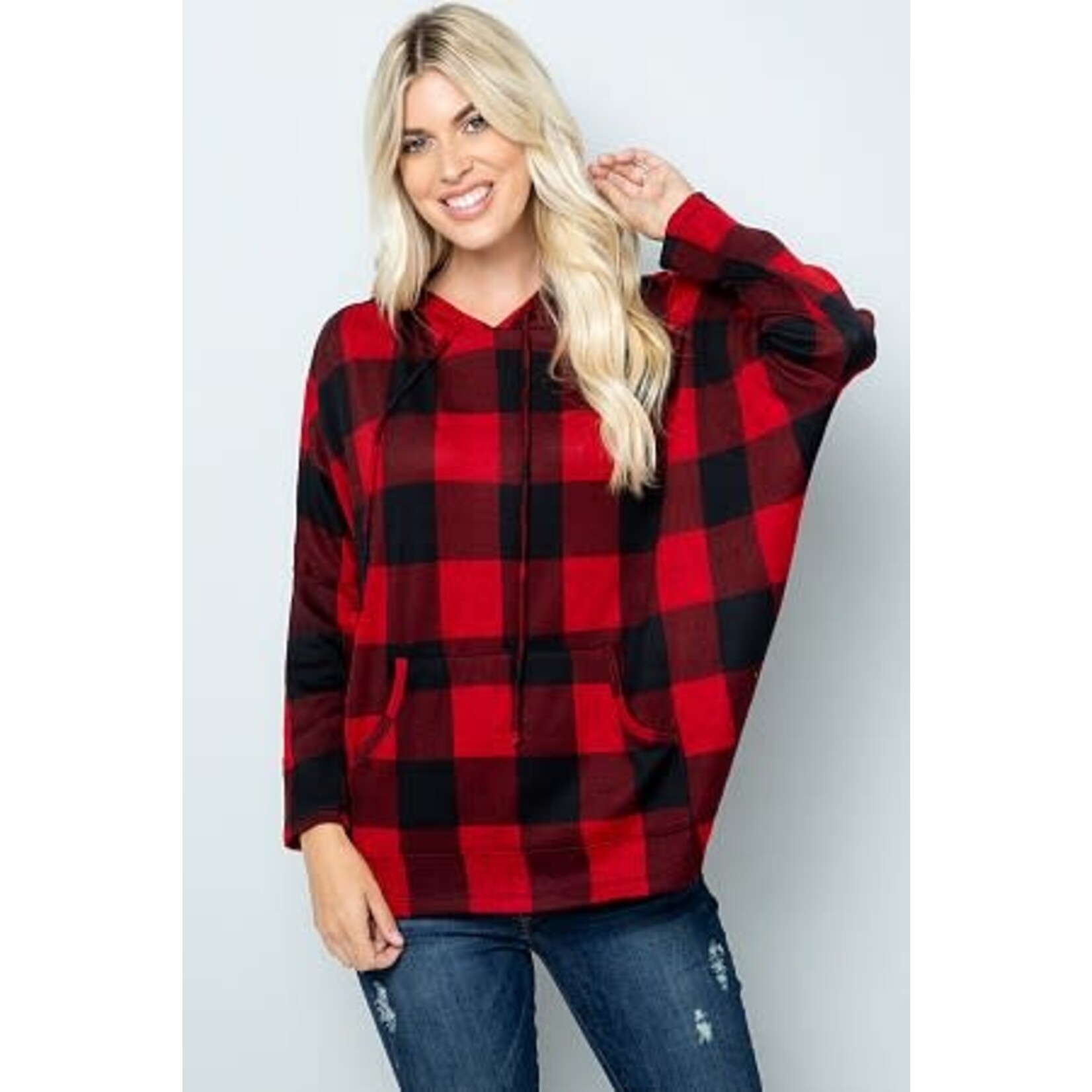 BE STAGE Plaid Dolman Hoodie