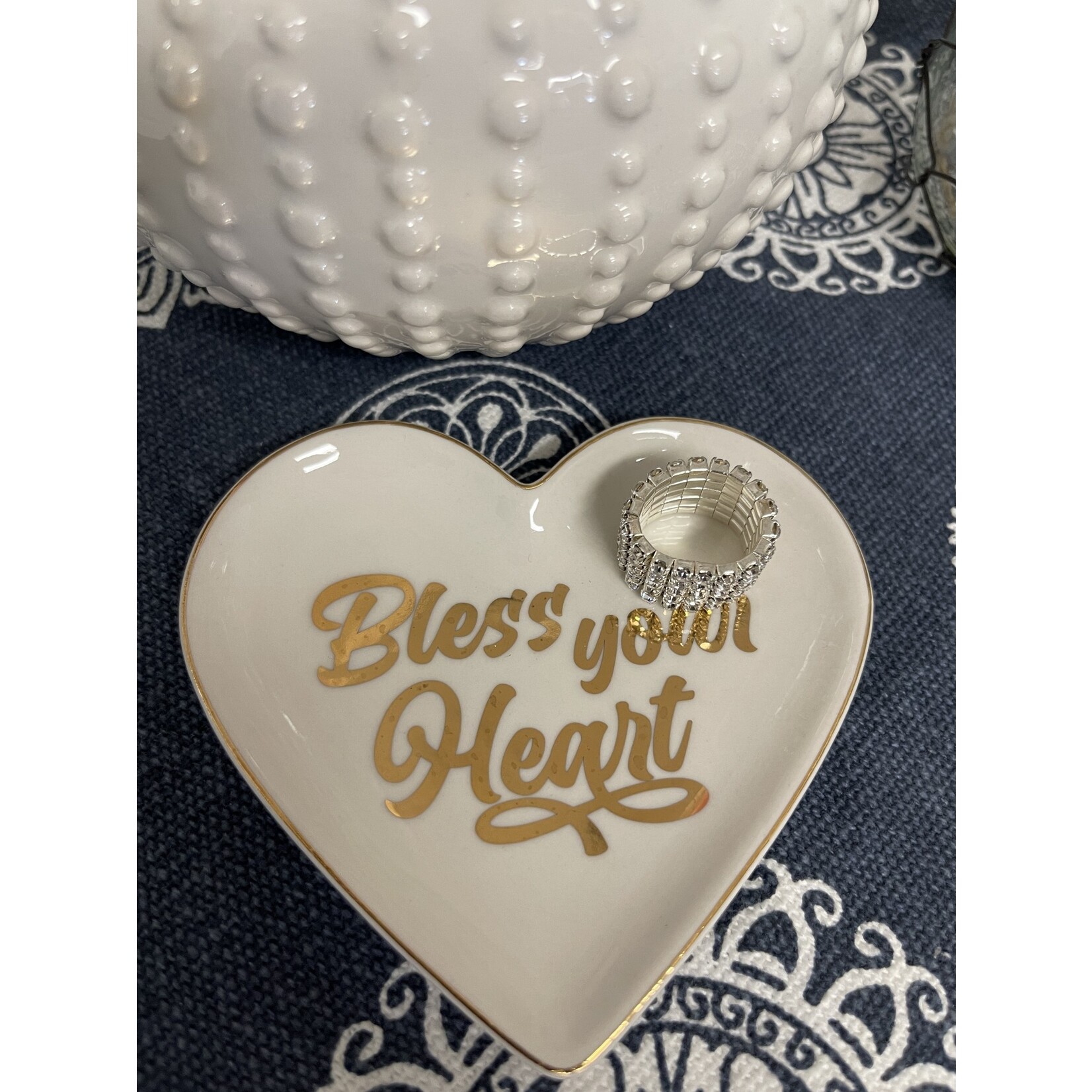 Totalee Bless Your Heart Trinket Tray in Heart Shape/ Gold Ltr.