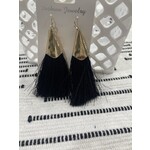 Temu Black Tassel and Gold Accent Earrings