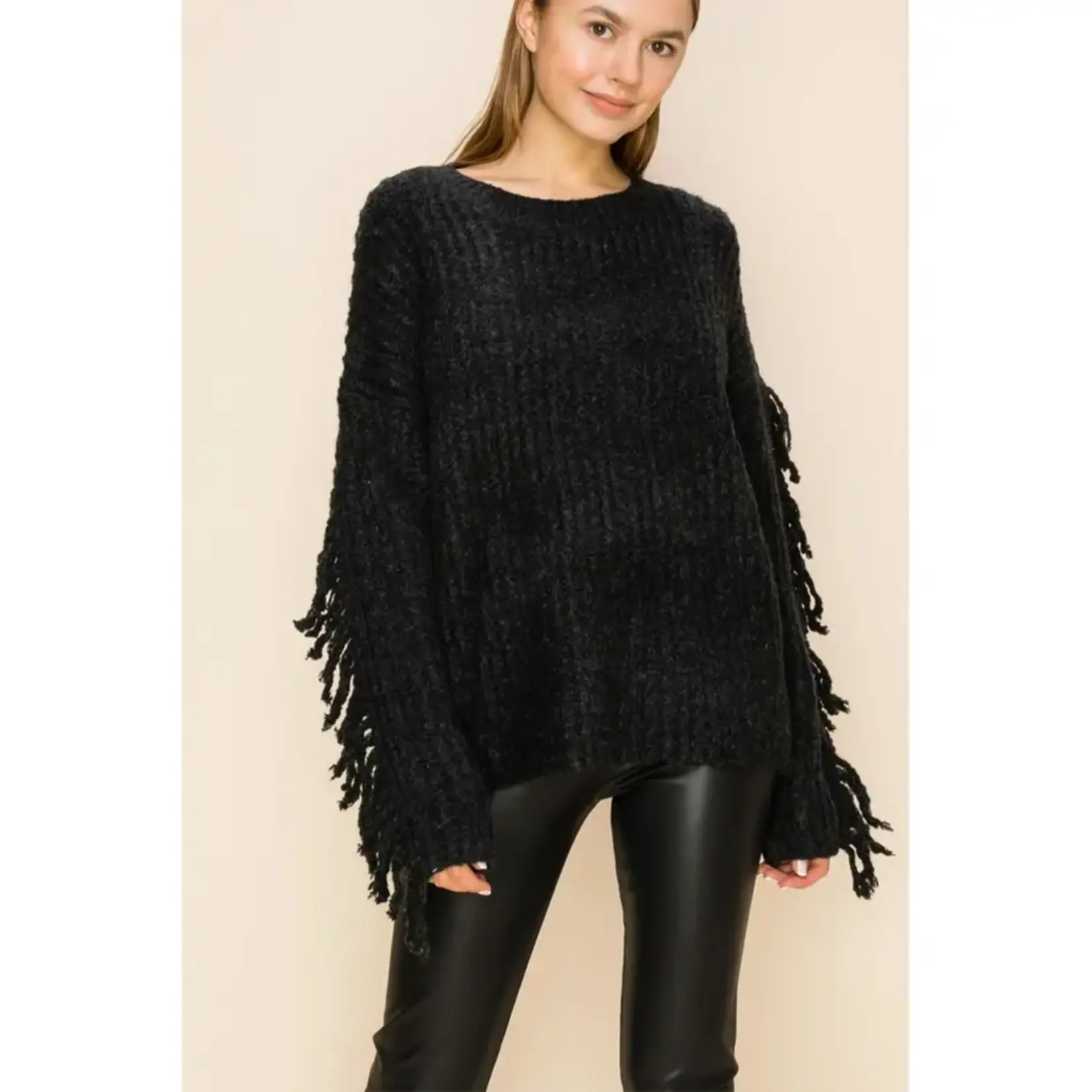 Wild Lilac Braided Black Sleeve Sweater