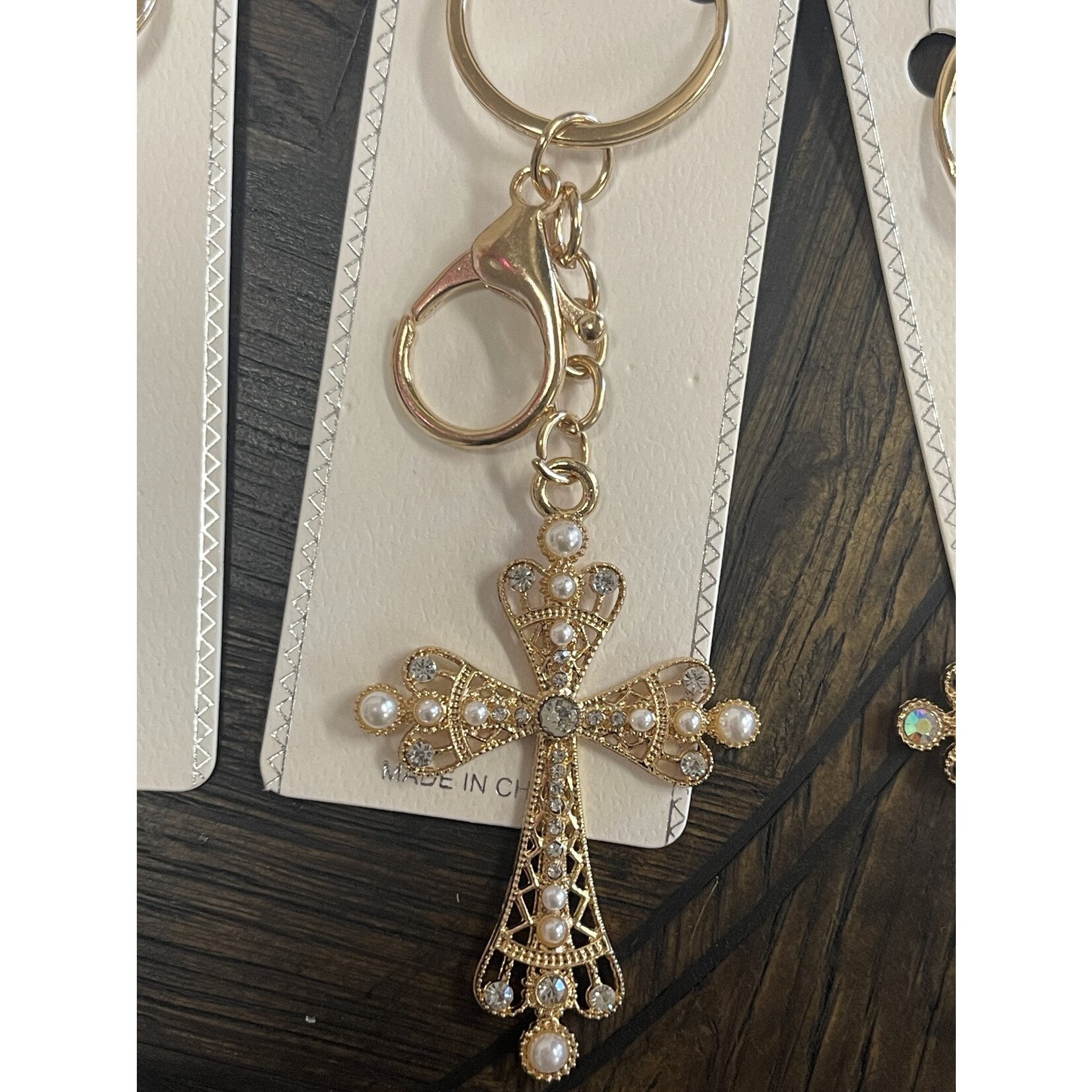 JHP Collection -  Faire Cross Rhinestone with Pearl Keychains