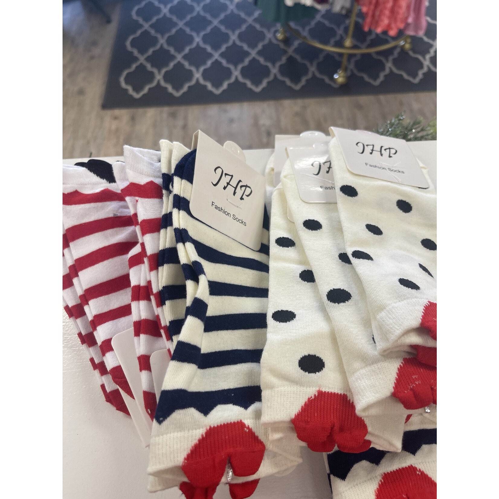 JHP Collection -  Faire Stripes w/ Heart and Polka Dot Print Socks