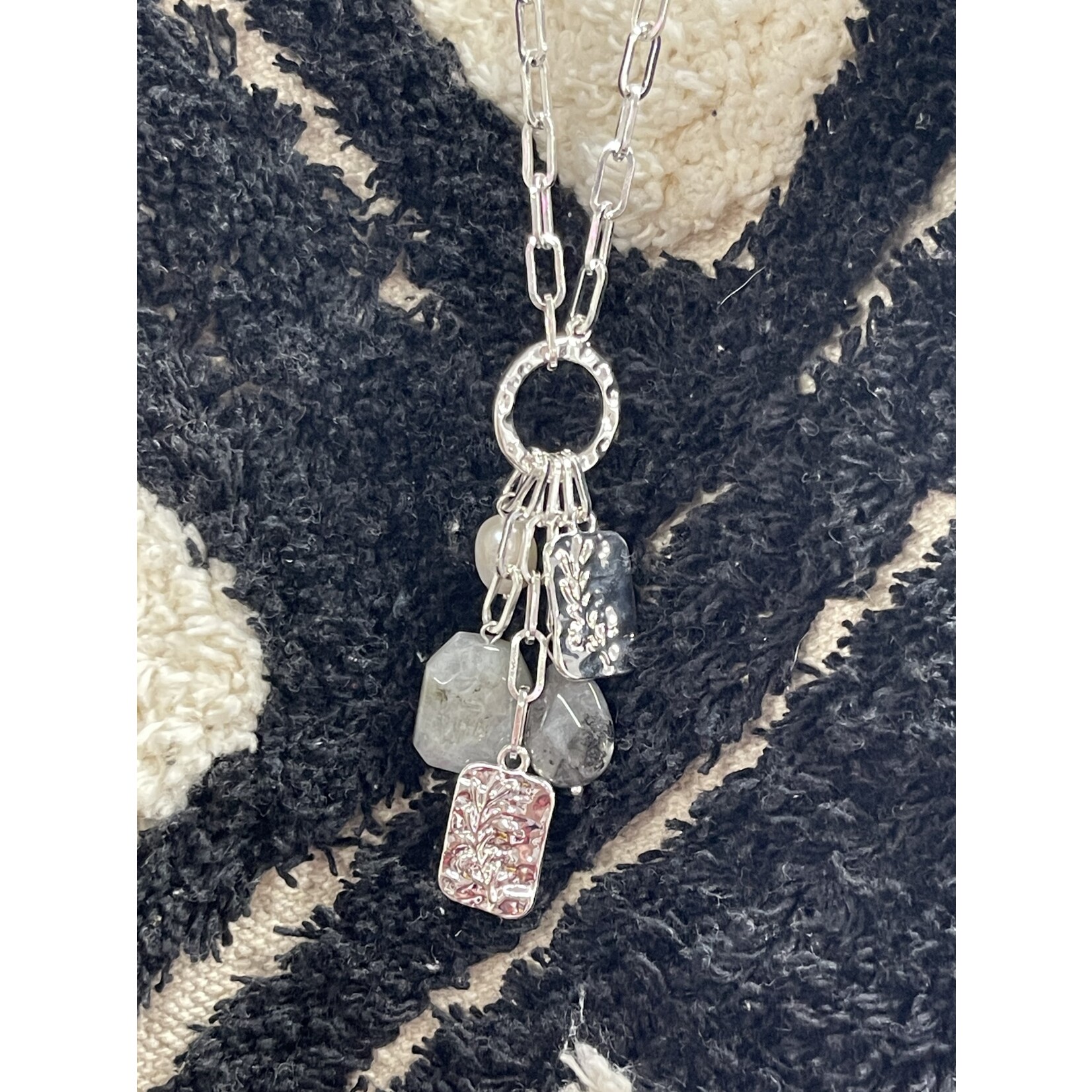 American Unique  Group Long Silver Chain with Charms