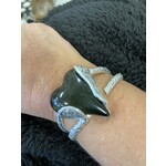 American Unique  Group Large Hinged Cuff Heart Black/SIlver Bracelet
