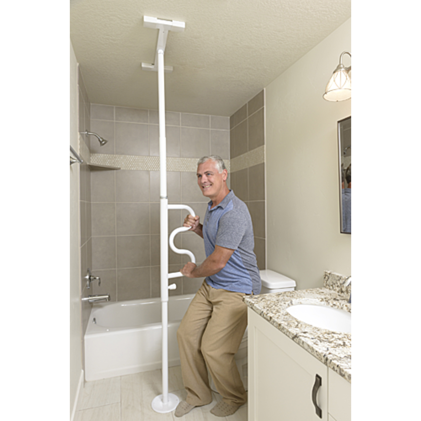 Stander Security Pole with Curve Grab Bar (Black)