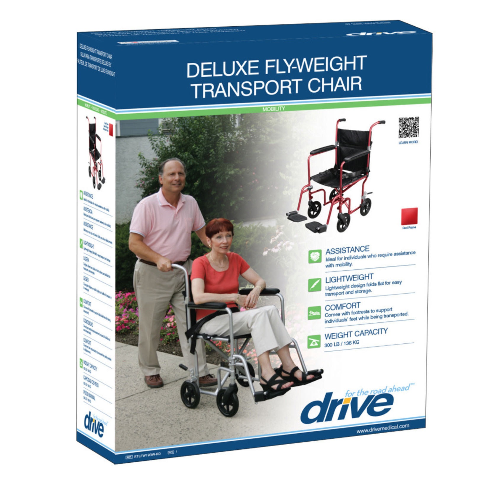 Drive Deluxe Fly-Weight Aluminum Transport Chair with Removable Casters