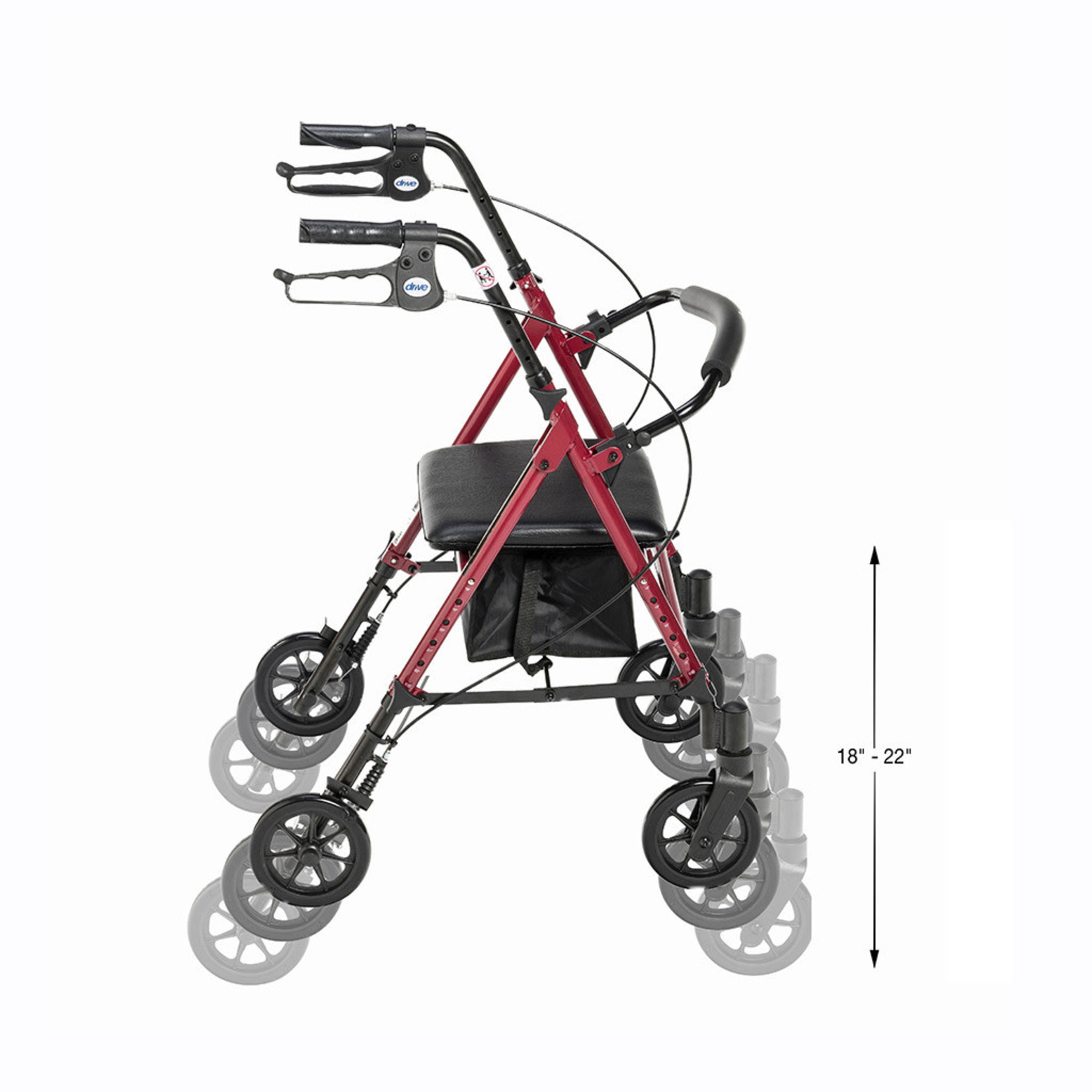 Drive Adjustable Height Rollator, 6" Casters