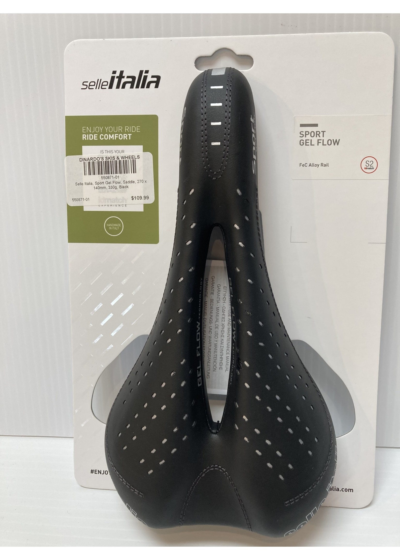 BIKE SEAT- SELLE ITALIA SPORT GEL FLOW 270X140MM BLACK BIKE SADDLE