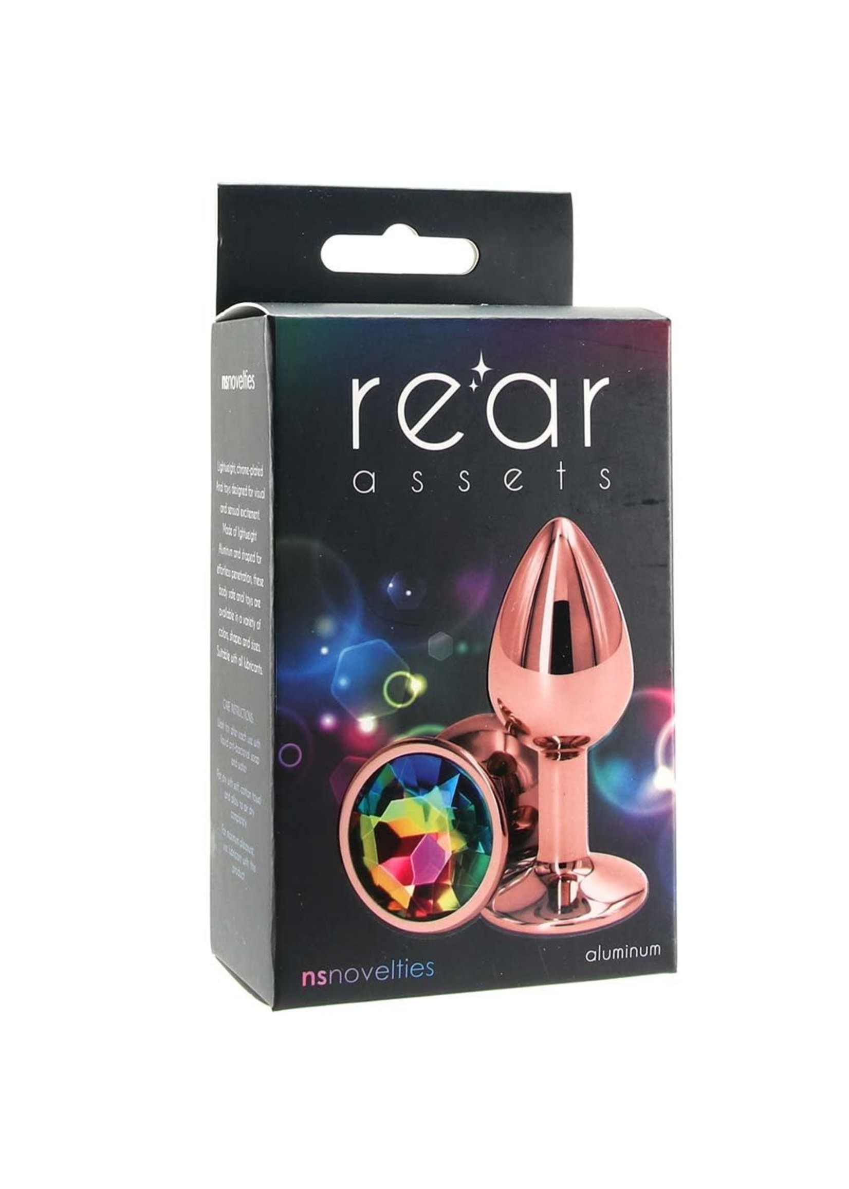 Rear Assets Small Aluminum Plug with Rainbow Gem in Rose Gold